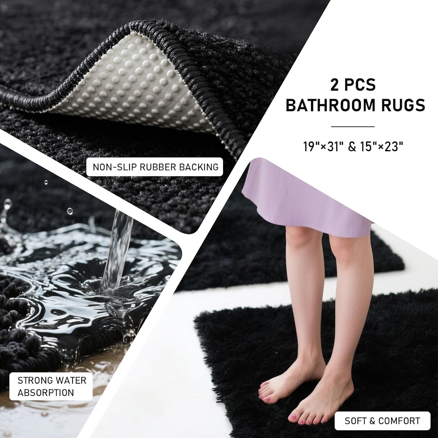 XLHOMO Bathroom Sets with Shower Curtain and Rugs Black Bathroom Accessories Bathroom Set,Soap Dispenser & Toilet Brush