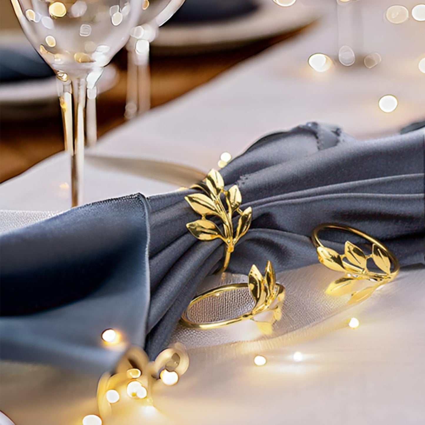 Set of 100 Leaf Napkin Rings Metal Gold Leaf Napkin Ring, Napkin Rings Bulk Dinner Banquet Serviette Decor, Dinning