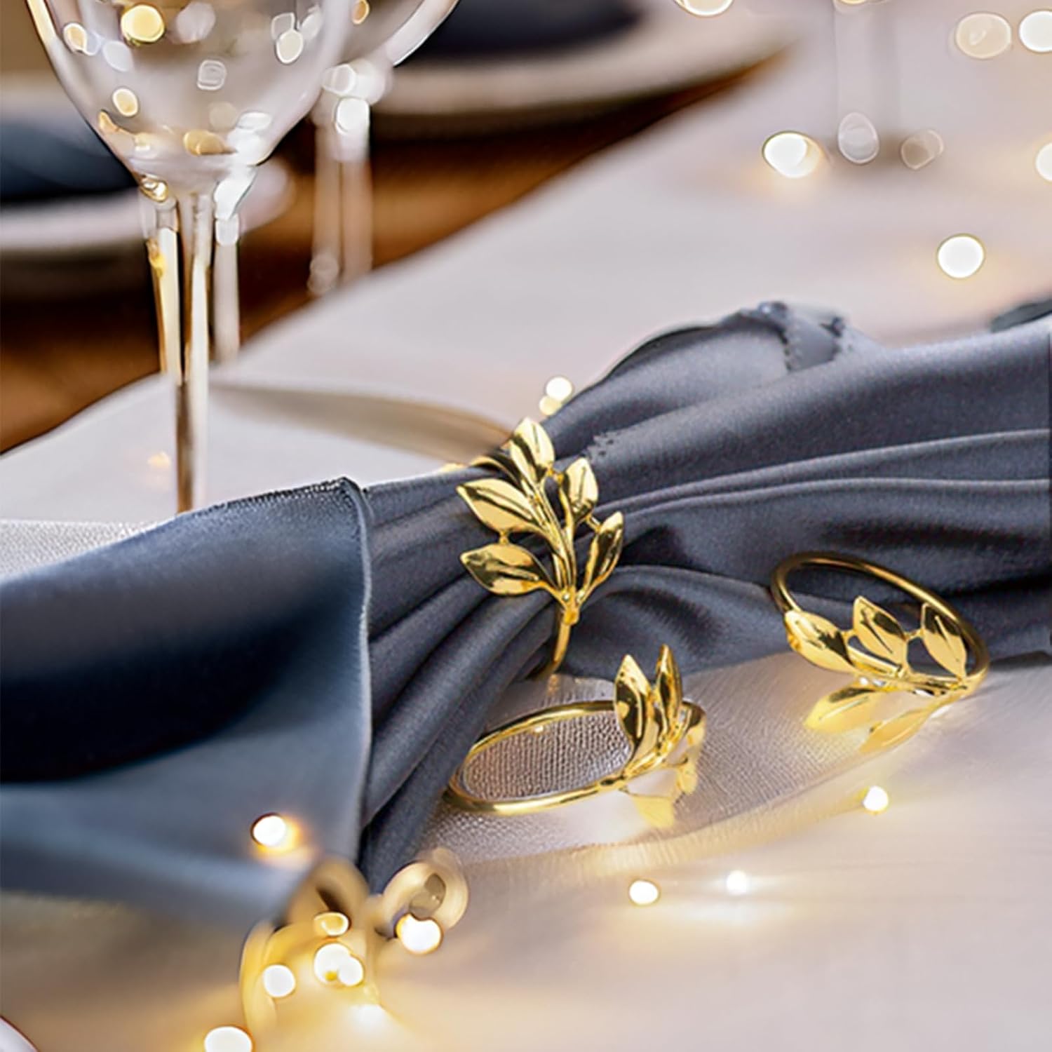 Set of 100 Leaf Napkin Rings Metal Gold Leaf Napkin Ring, Napkin Rings Bulk Dinner Banquet Serviette Decor, Dinning