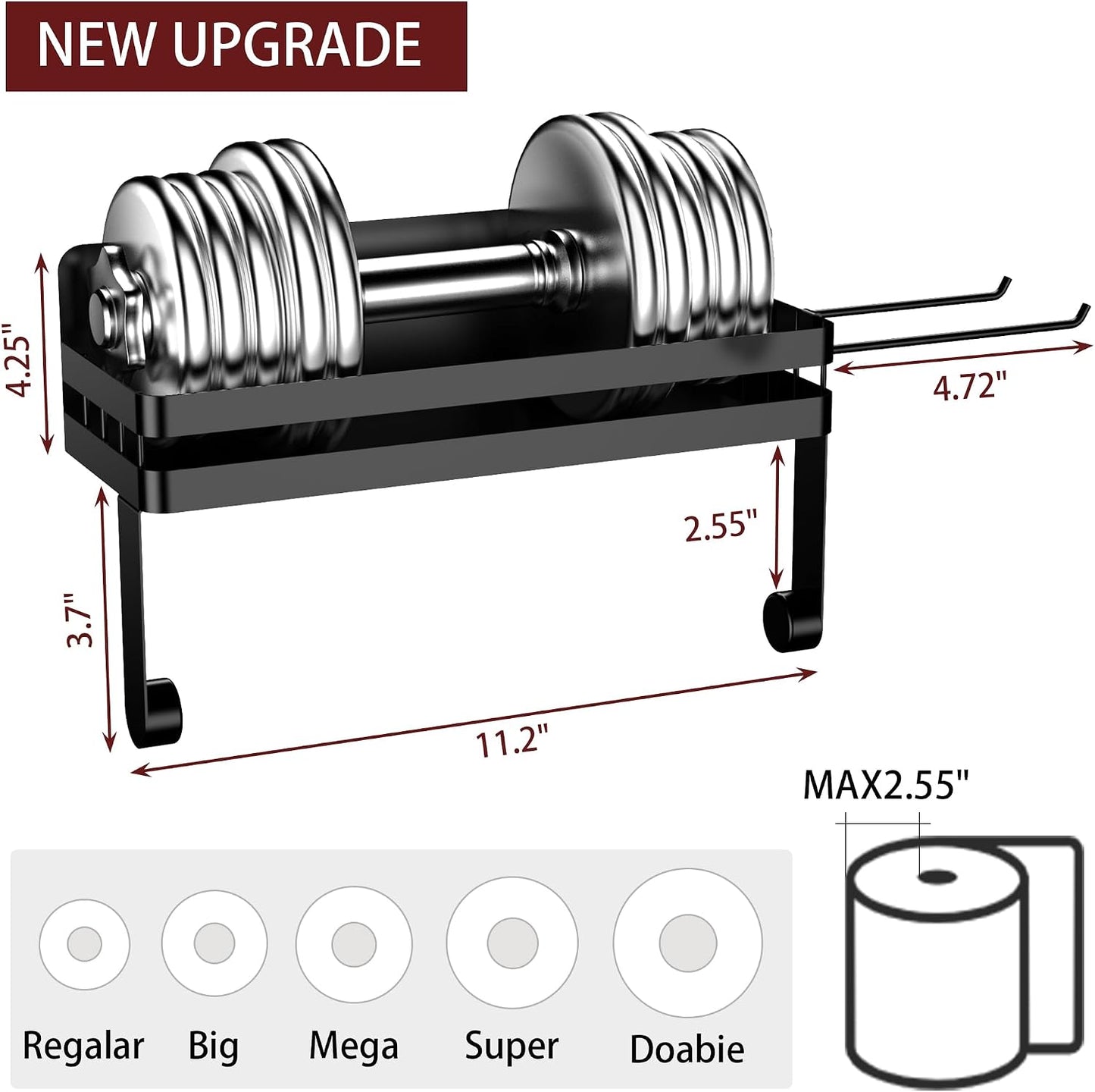 ZUNTO Magnetic Paper Towel Holder for Fridge, Strong Magnet, No Drill | Black Kitchen Organizer with Spice Shelf and 2