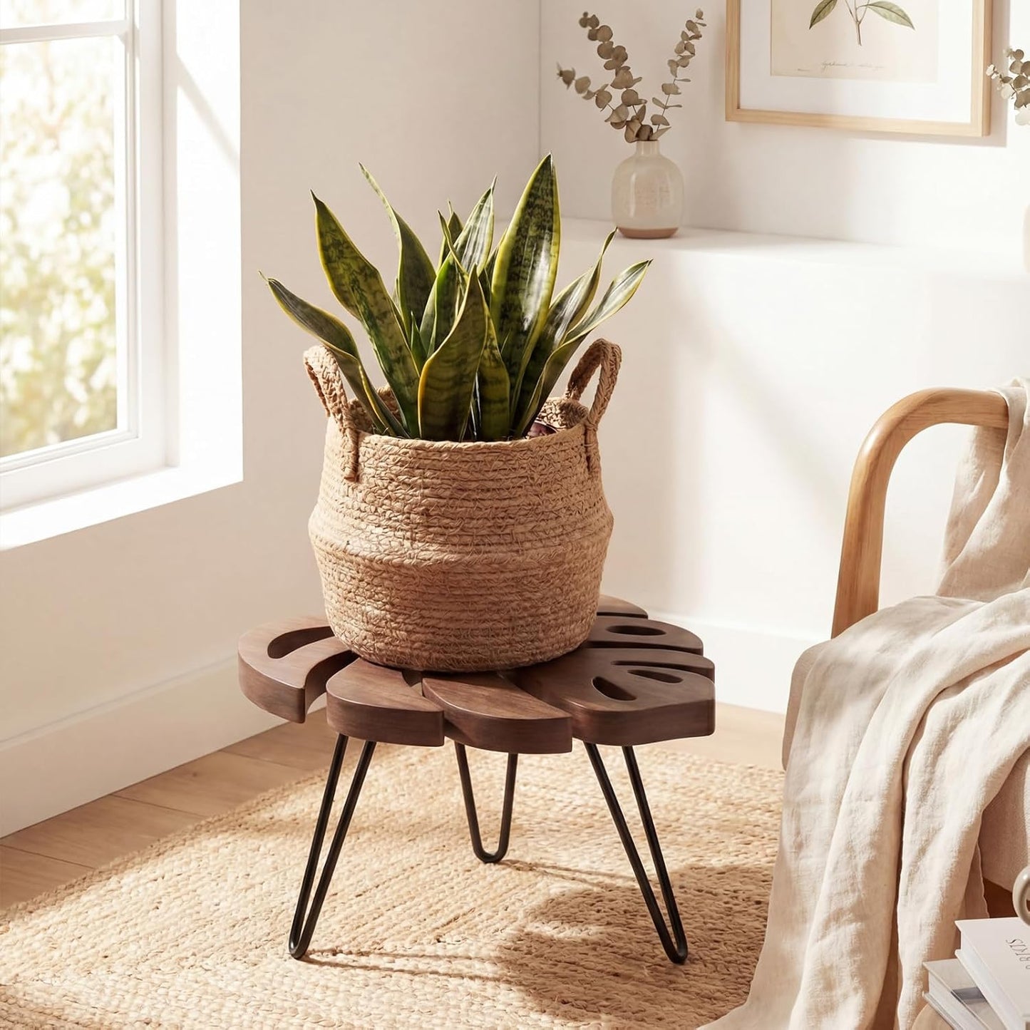 Monstera Leaf Short Plant Stand Small Wooden Plant Stool Stand Risers Pedestal Display Decorative