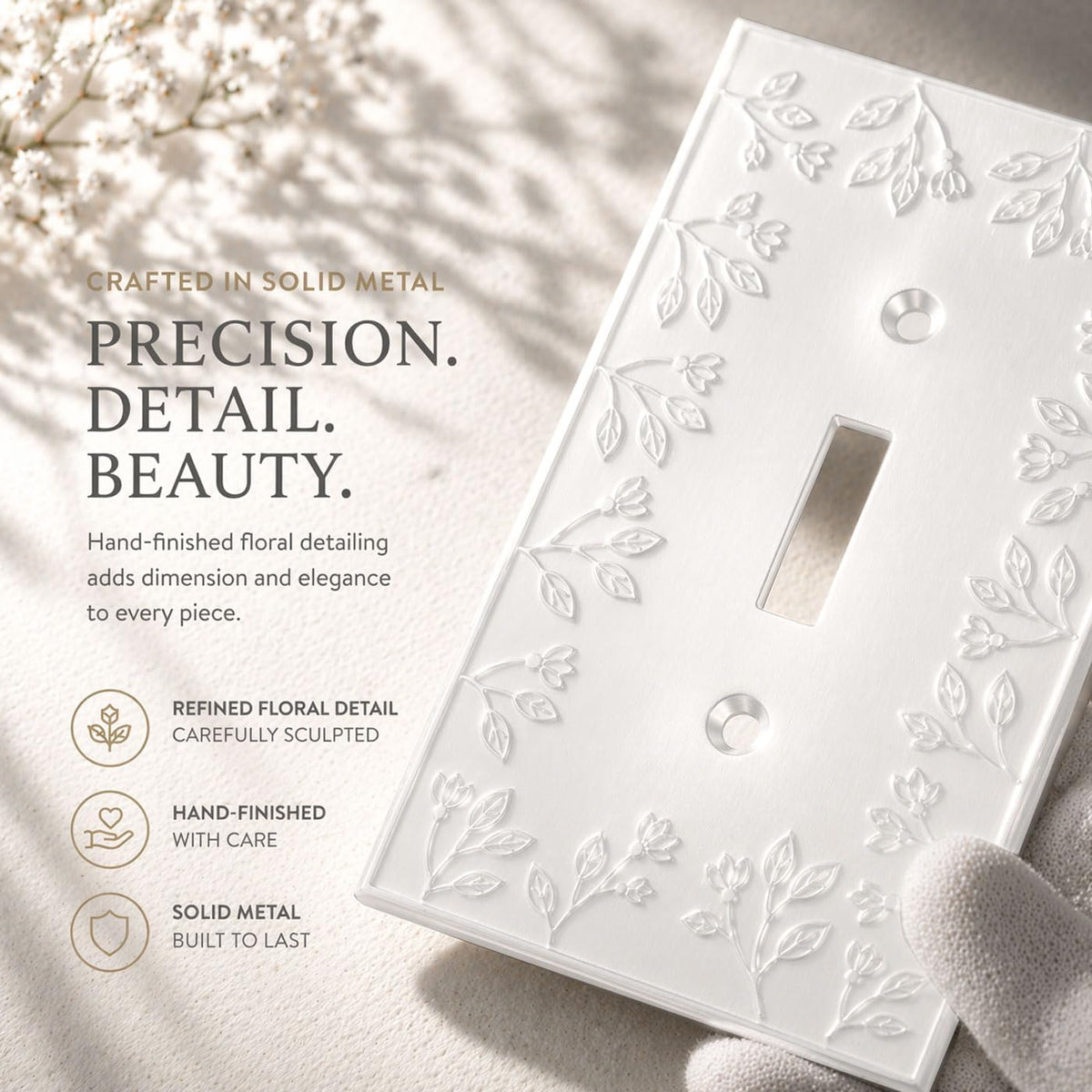 Rio Salto Decorative White 2 Light Switch Cover Plate Premium Metal Flower Double Toggle Flip Switch Outlet Covers