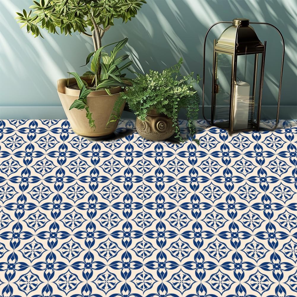 Beige Tile Sticker Decal Easy to Peel and Stick Self-Adhesive Wall Tile Decals / Blue / Set of 36