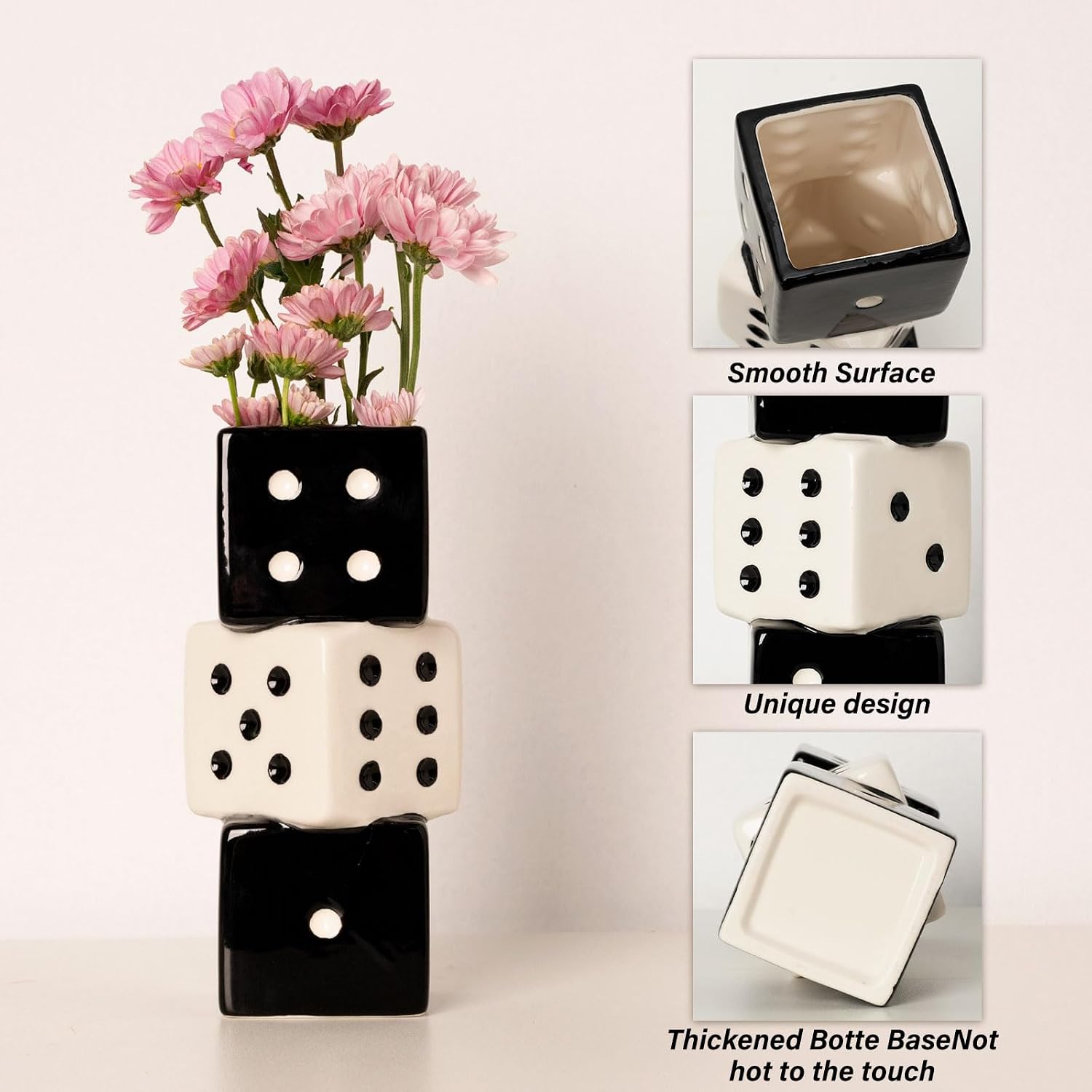 Unique Handmade Dice Vase / Black and White Dice Vase