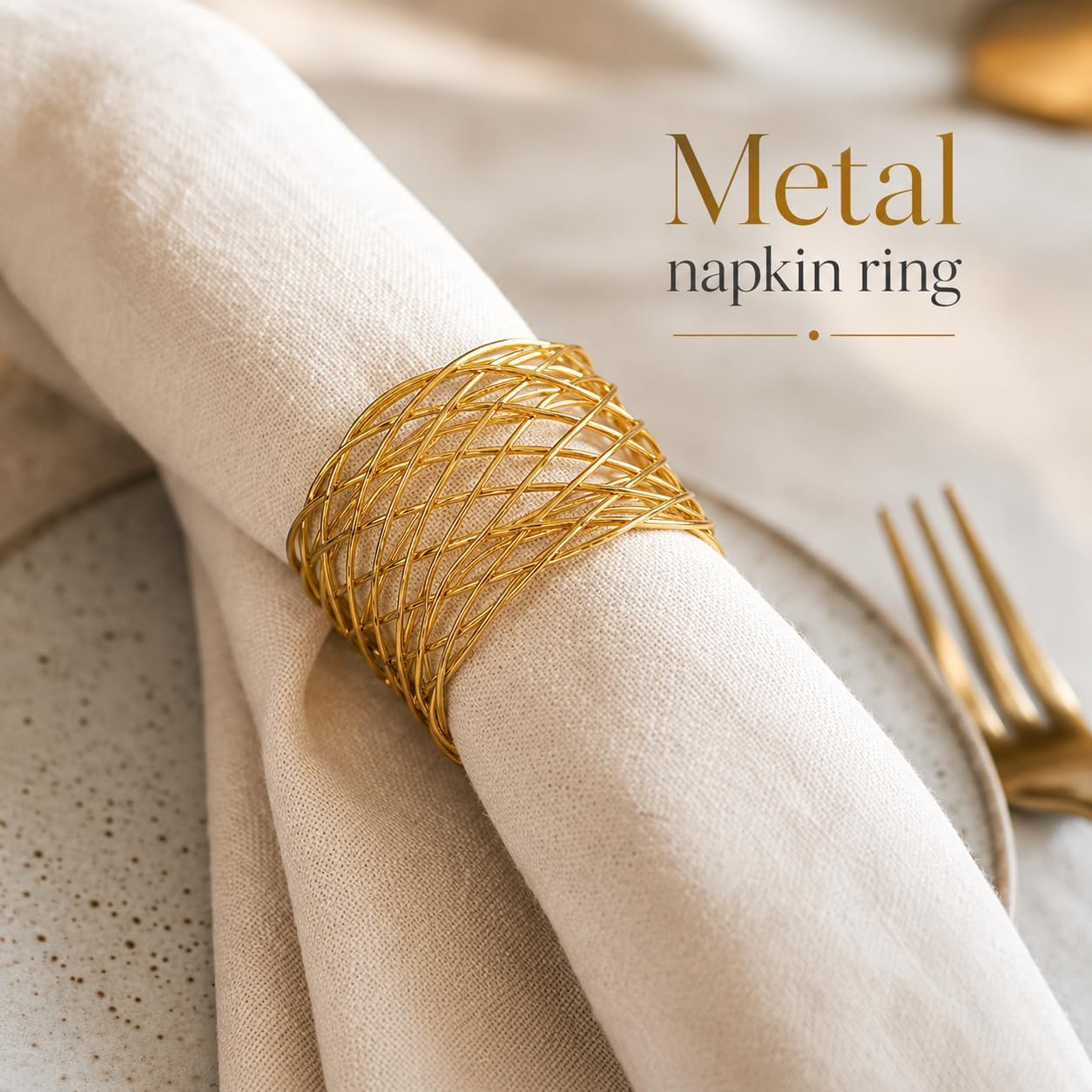 ALPHA Living HOME Gold Napkin Rings 12 Set of Premium 100% Metal, Rust-Resistant Tabletop Décor - Napkin Holders