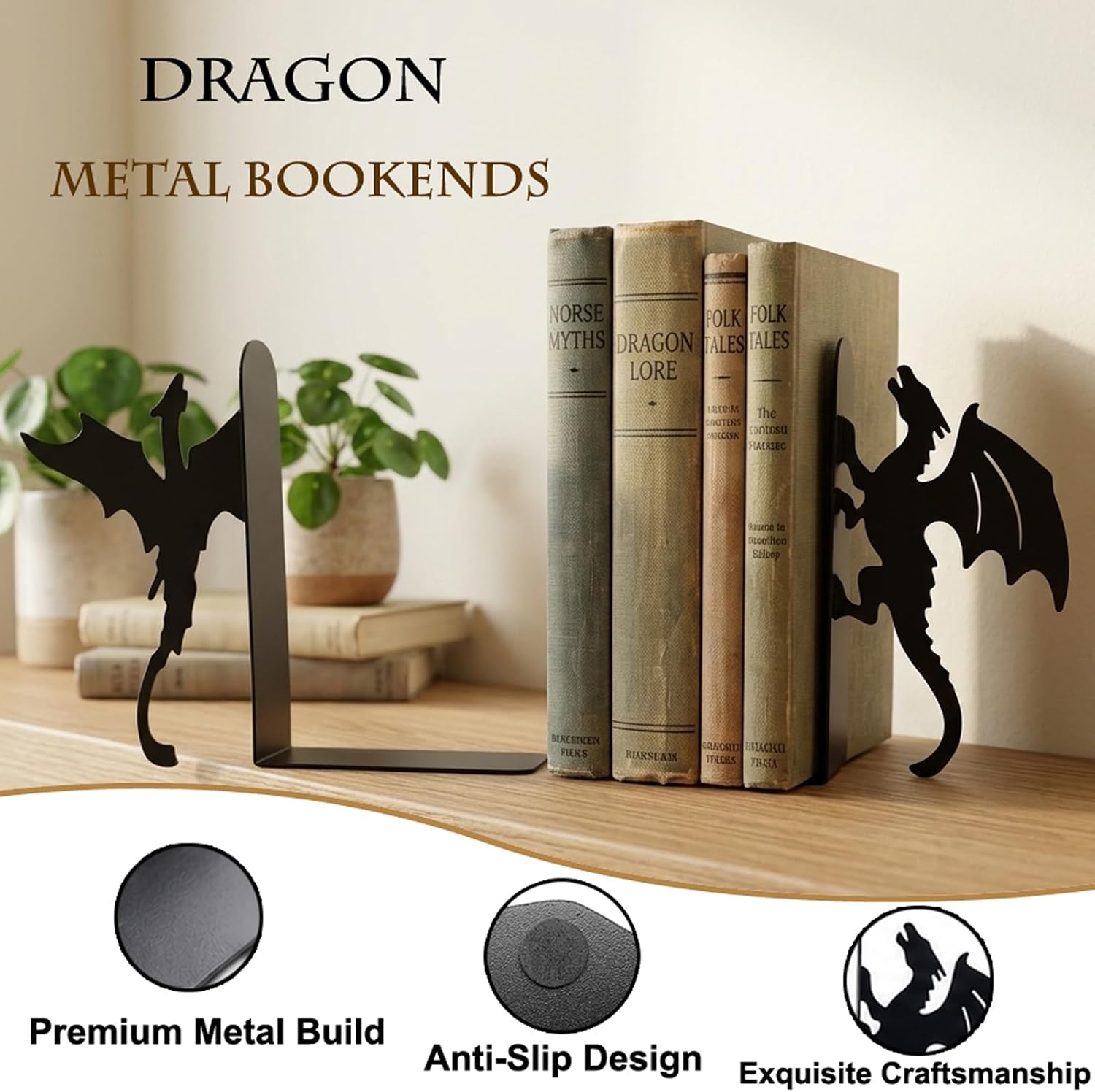 Dragon Metal Bookends Decorative Book Ends / Set of 2