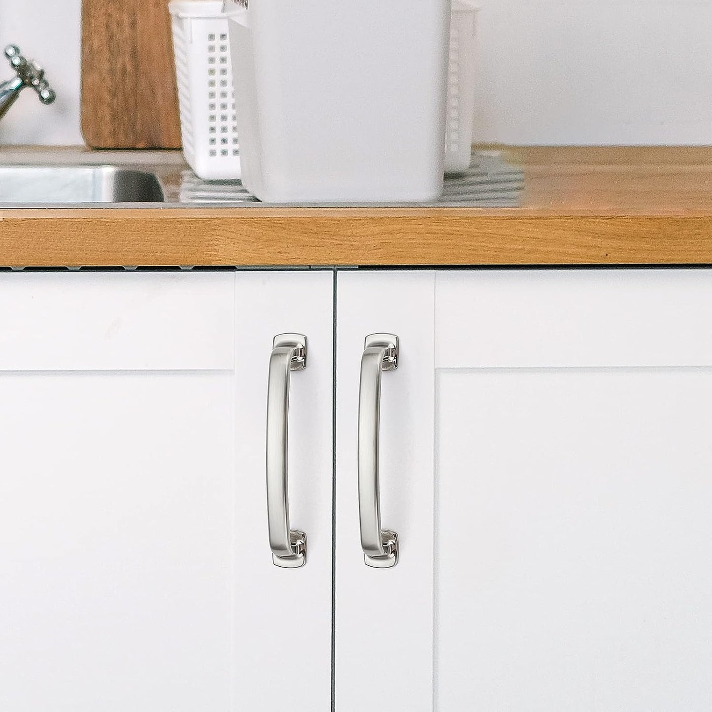 Arch Cabinet Pulls Solid 3-3/ Kitchen / Brushed Nickel / 3-3/4 Inch Hole Center / 4 Inch / Set of 10