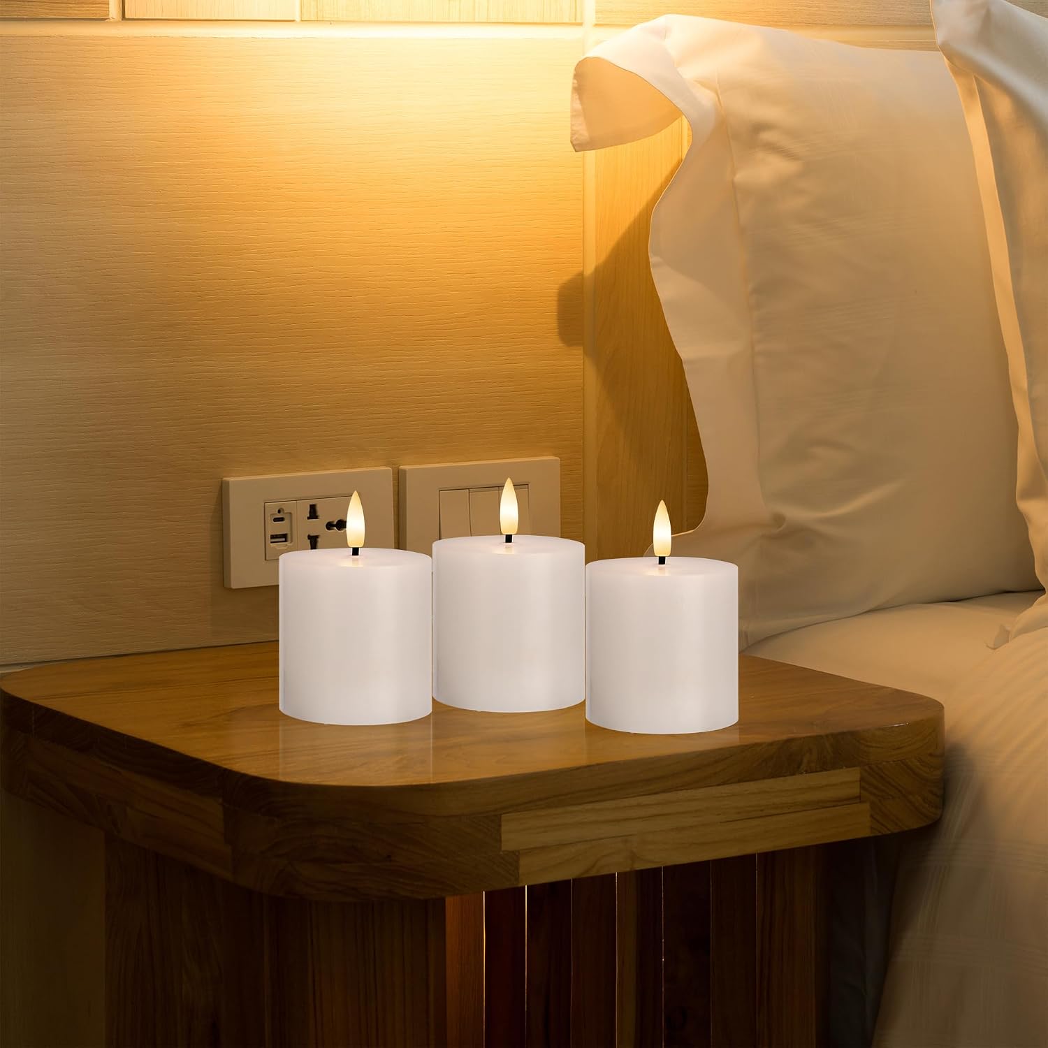 White Flickering Flameless Candles with Remote Timer, LED Candles 3 Psc | 3 x 3 Inch Real Wax Battery Operated Candles