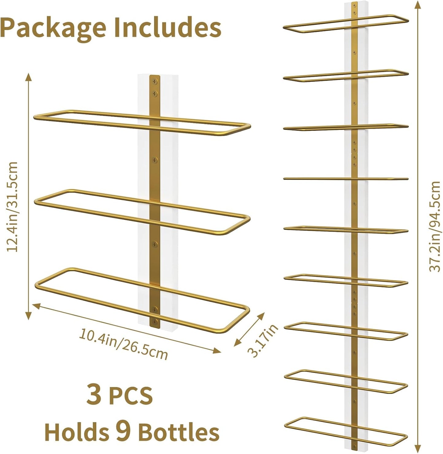 B4Life Wall-Mounted Wine Rack, 12 Bottles Wood & Metal Storage Dark Yellow | Dining Rooms, Kitchens, Home Bars