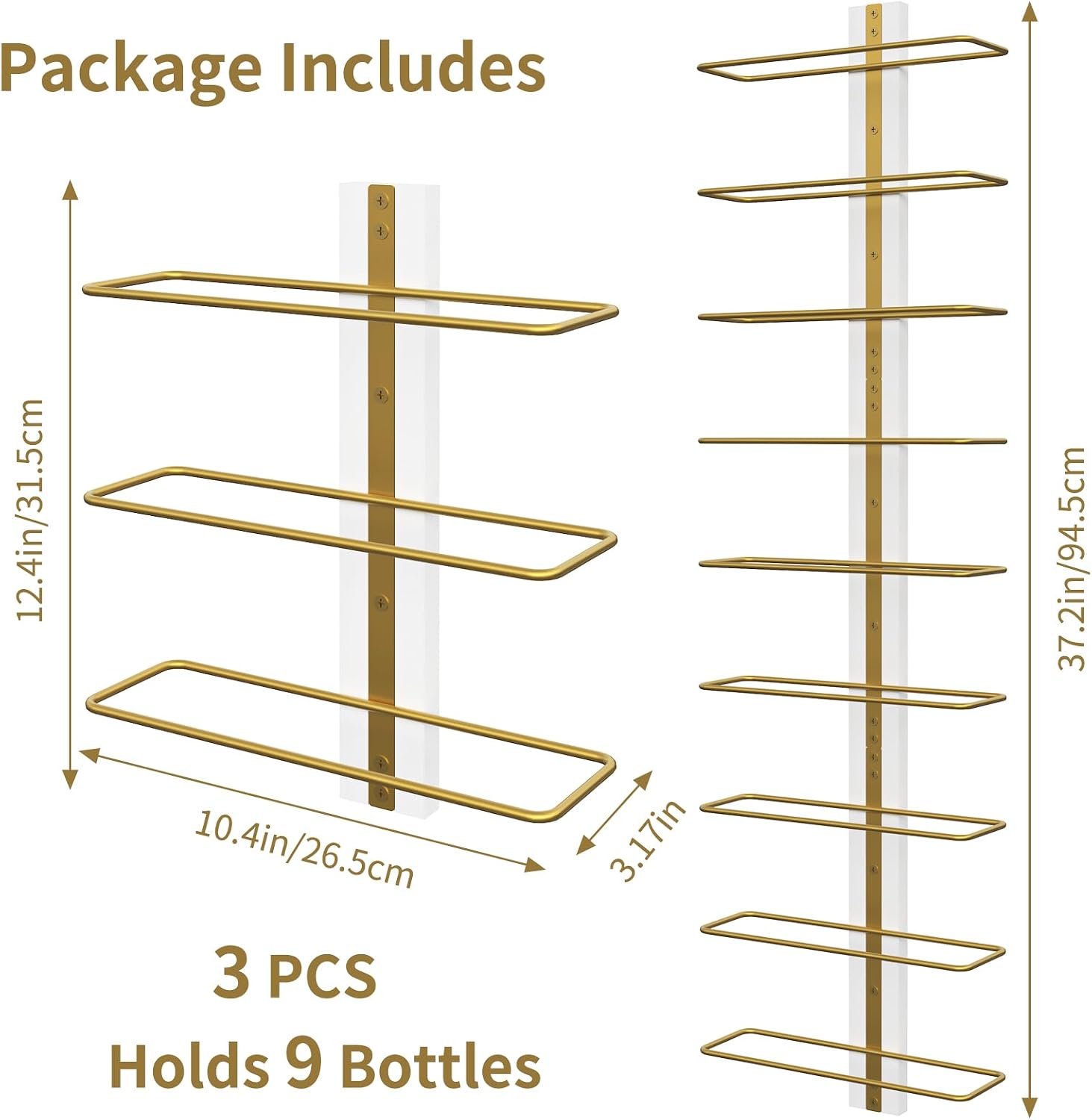 B4Life Wall-Mounted Wine Rack, 12 Bottles Wood & Metal Storage Dark Yellow | Dining Rooms, Kitchens, Home Bars