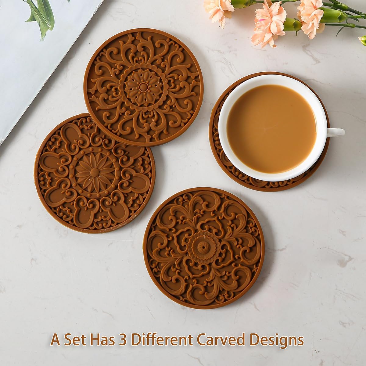 Holder / Non-Slip Cup Mats for Hot and Cold Drinks / Brown / Set of 6