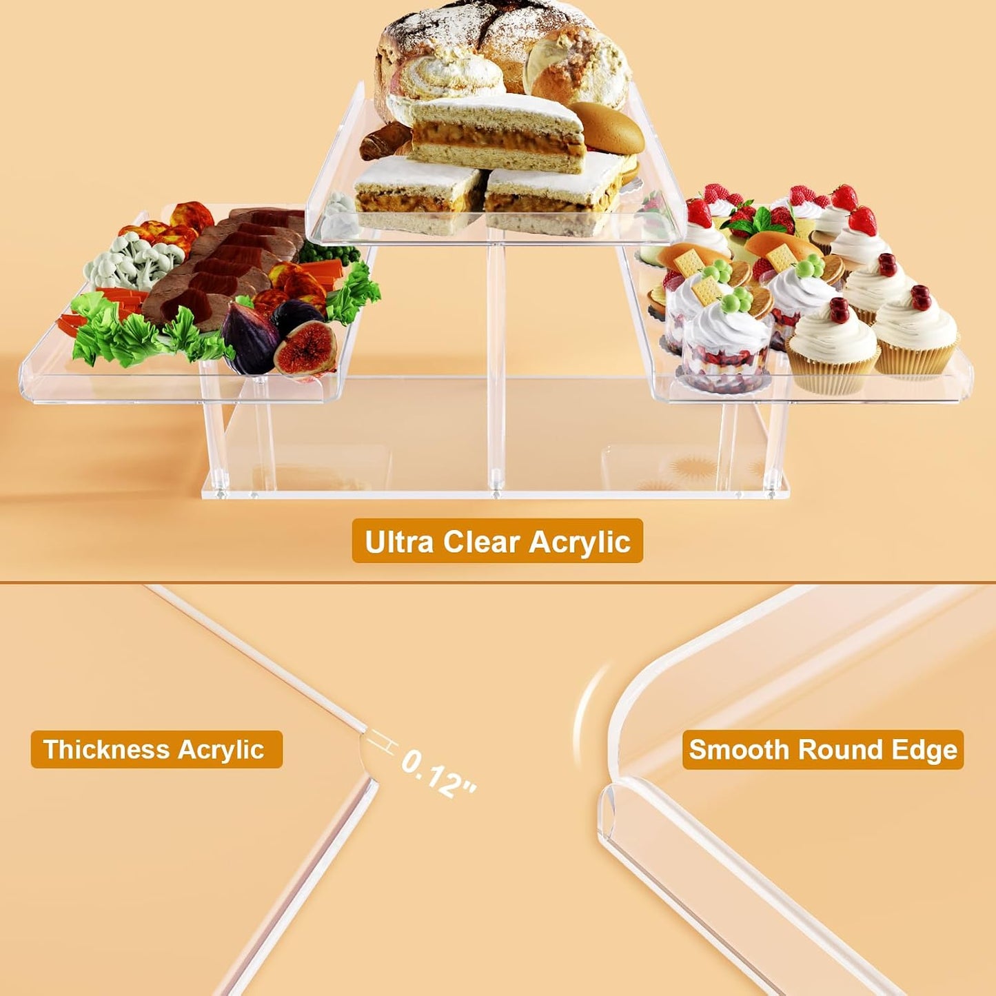Bakzon 3 Tier Serving Tray for Entertaining, Acrylic Dessert Table Display Set for Party Supplies, Serving Platters and