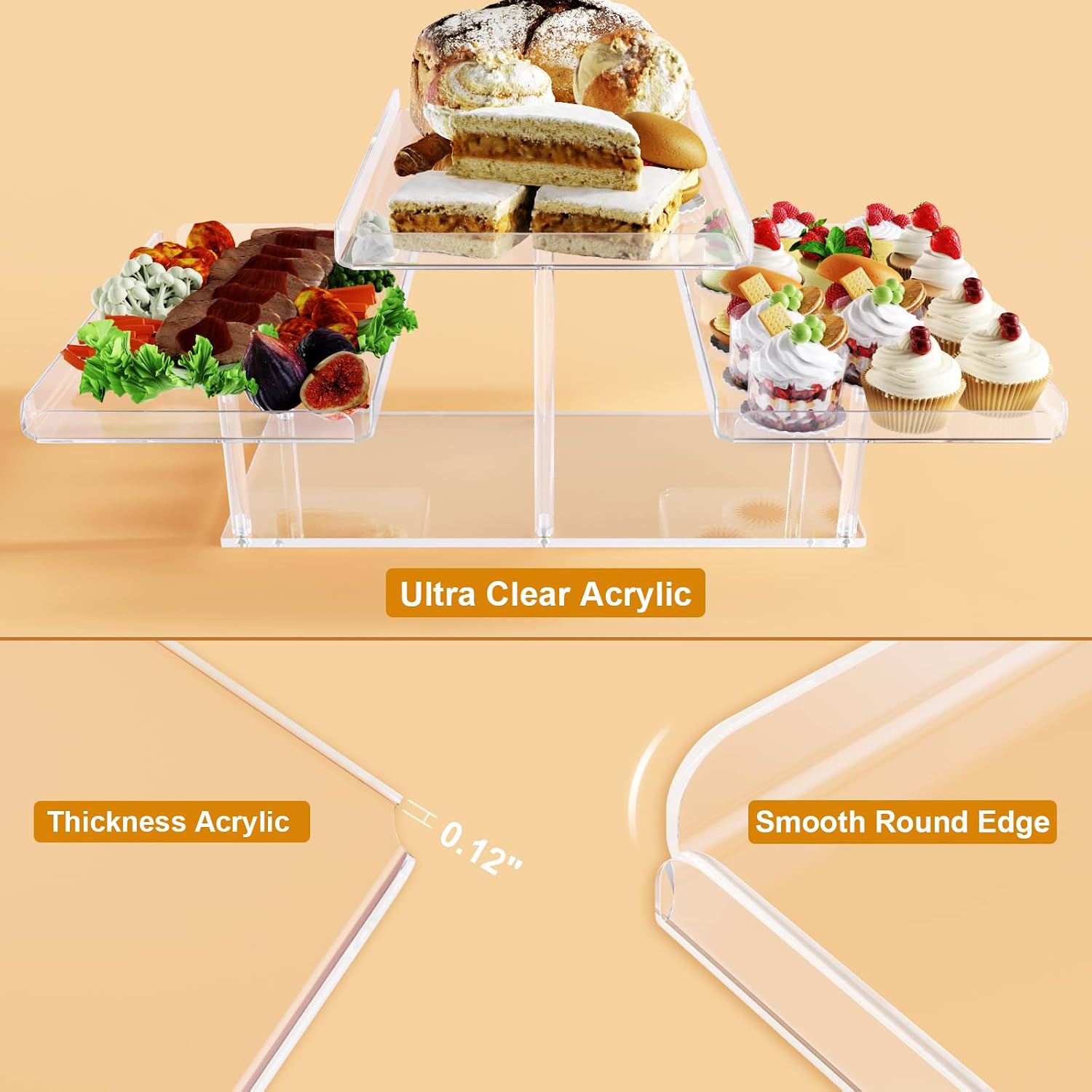 Bakzon 3 Tier Serving Tray for Entertaining, Acrylic Dessert Table Display Set for Party Supplies, Serving Platters and