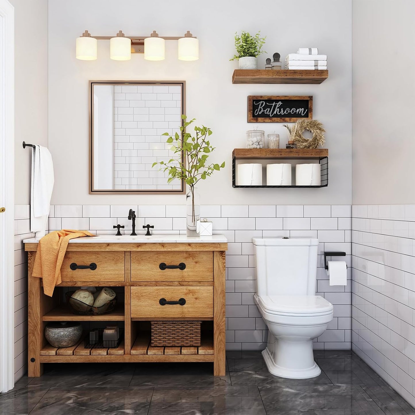 QEEIG ‎Bathroom Shelves Over Toilet - Paper Storage Wall Mounted Farmhouse Decor Decorations Aesthetic Décor Sign Small