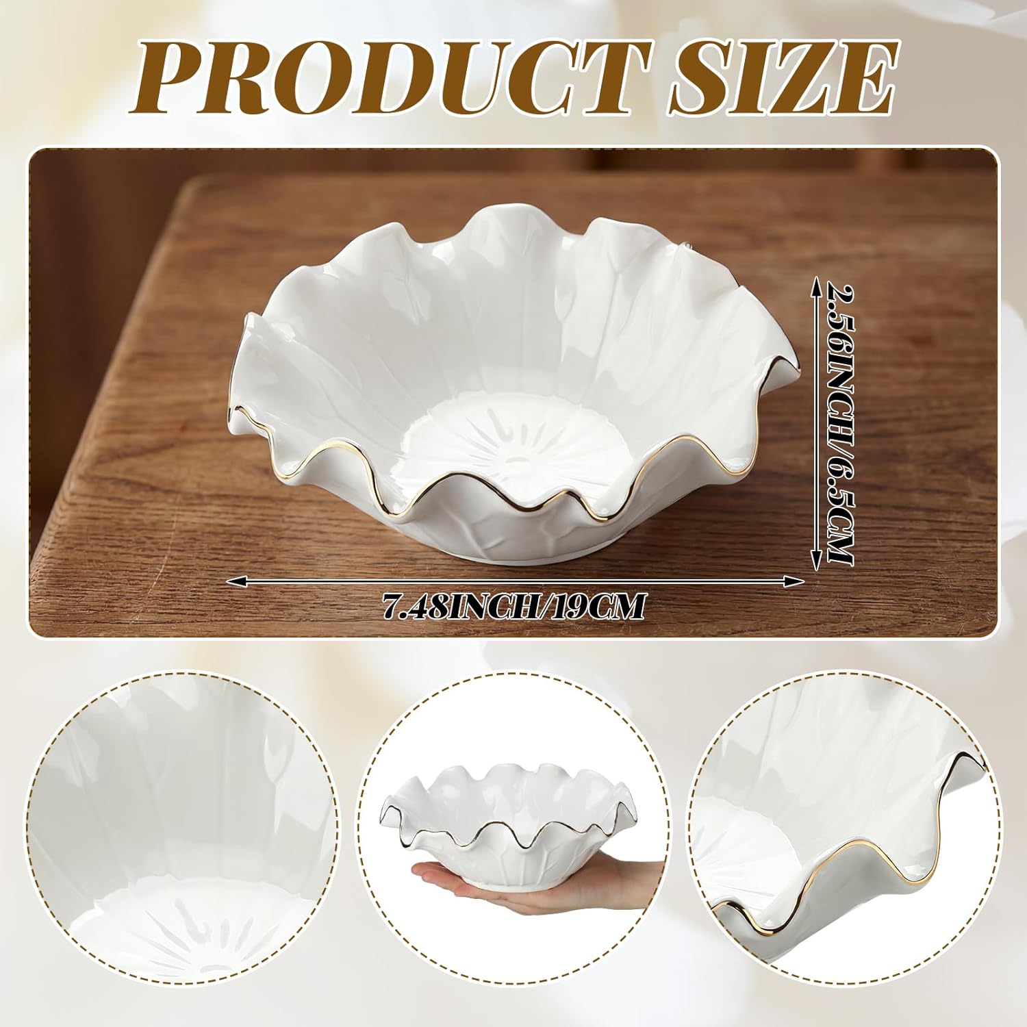 Lotus Ceramic Decorative Bowls Ruffle Lotus Leaf Scalloped Bowl / White / 7.48 x 2.56 / Set of 2