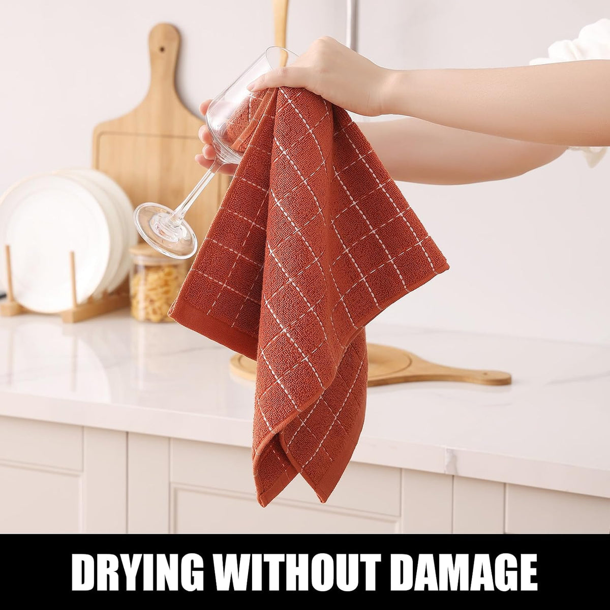 Homaxy 100% Cotton Terry Kitchen Towels, 6 Pack, Rust | Ultra Soft and Absorbent Dish Towels for Kitchen, Suitable for