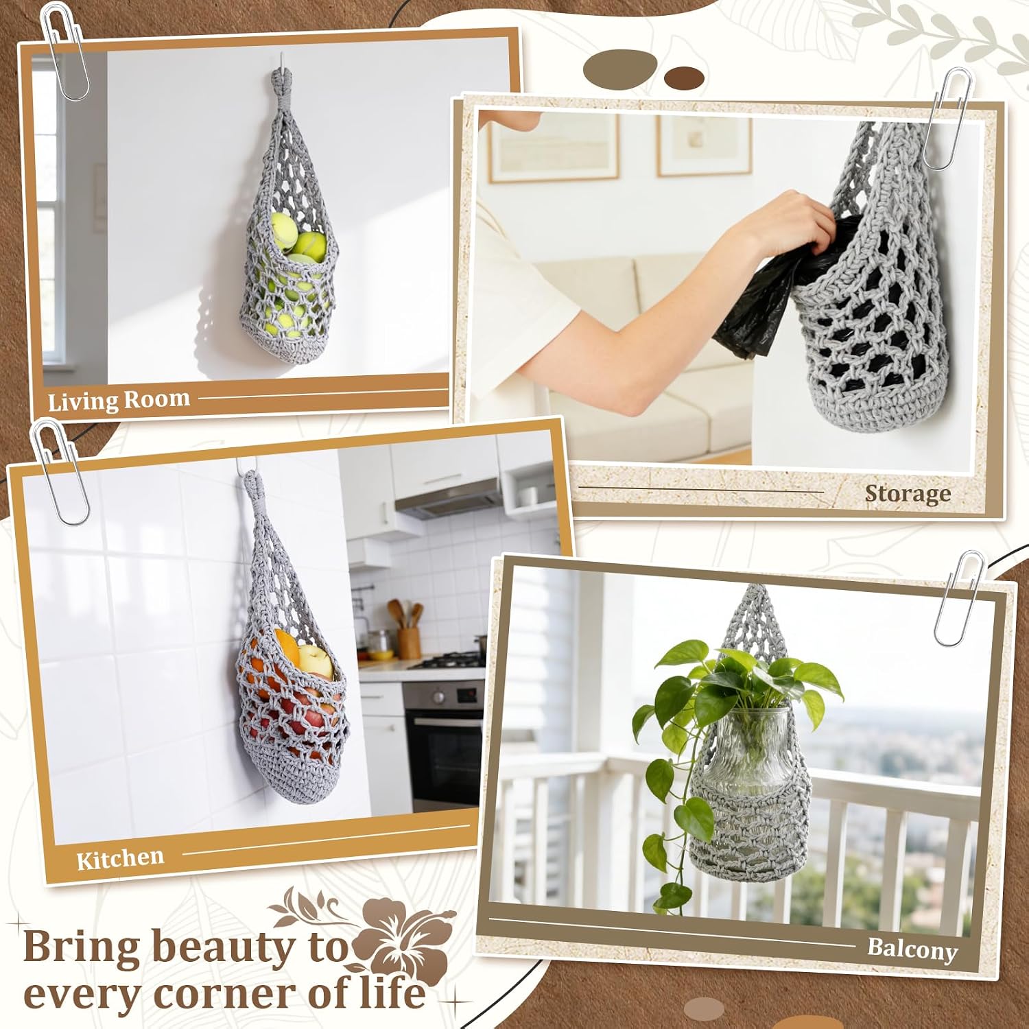 Macrame Wall Plant Hanger / Gray / 6-inch / 6 Inch