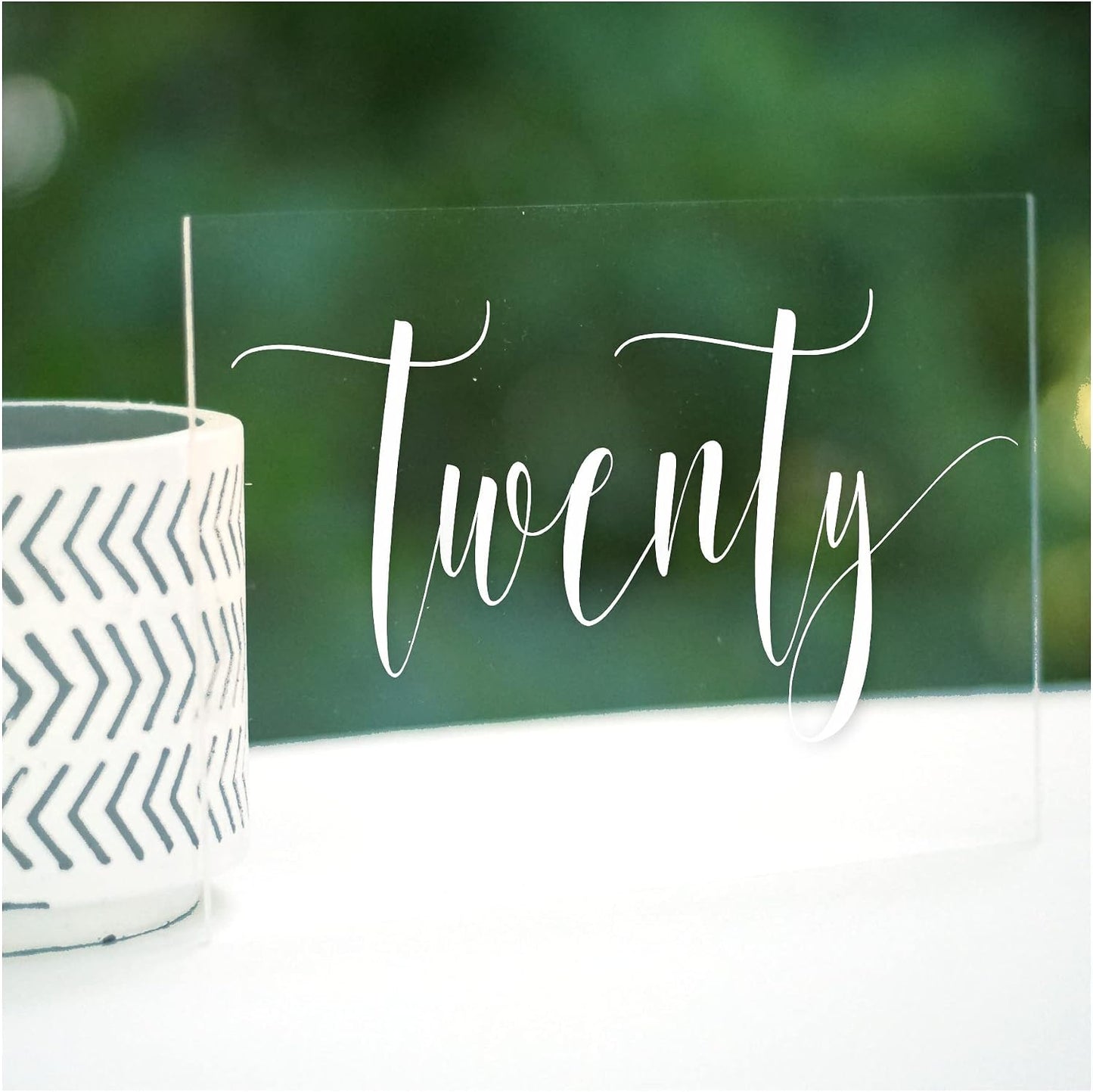 Cedar and Ink Acrylic Wedding Table Numbers 1-20, Acrylic Wedding Signs with Calligraphy Lettering, Glass Like Rustic