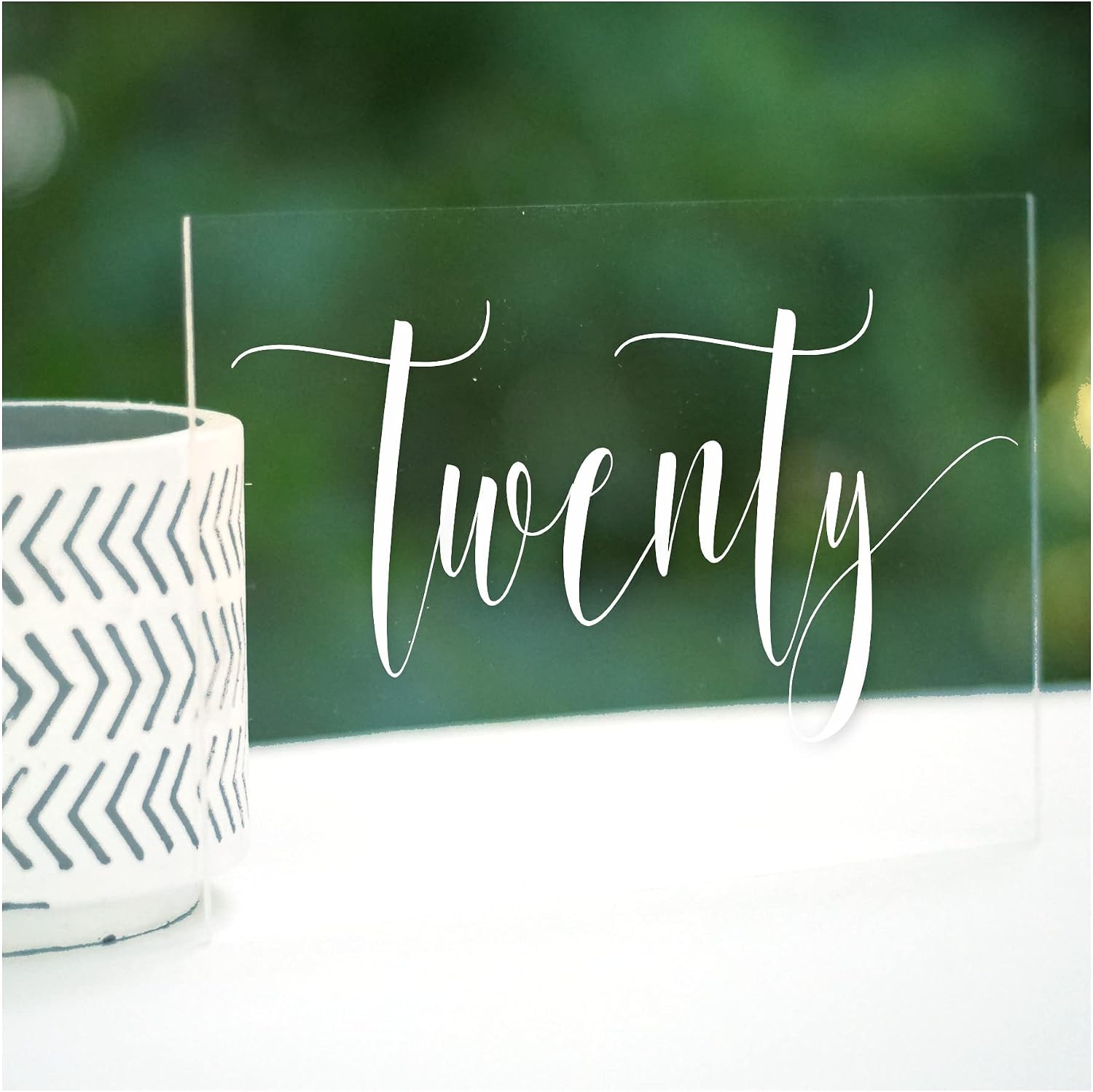 Cedar and Ink Acrylic Wedding Table Numbers 1-20, Acrylic Wedding Signs with Calligraphy Lettering, Glass Like Rustic