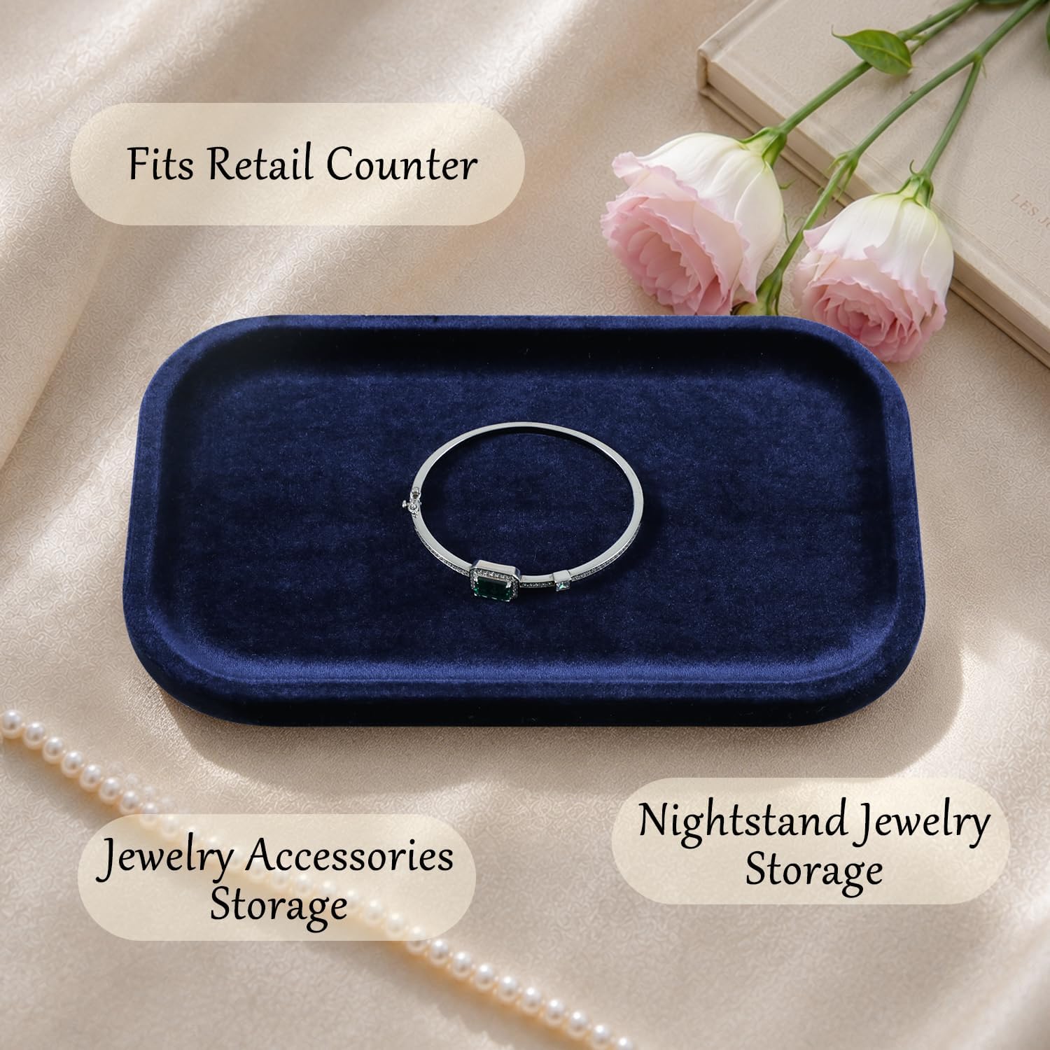 Resilient Velvet Jewelry Display Tray for Ring Earrings Bracelet Necklace / Dark Blue / 7.9 x 4.7