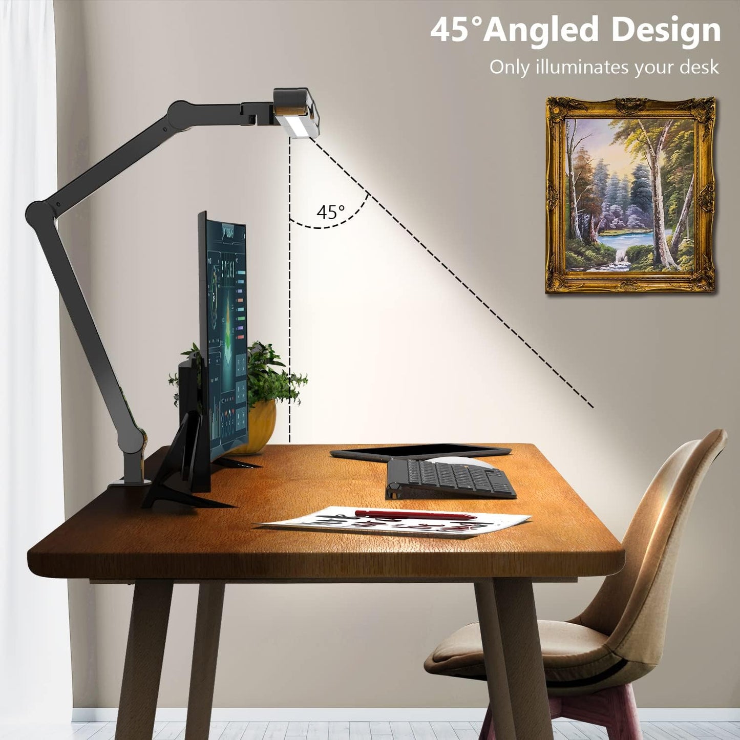 Led Desk Lamp with Clamp, Architect Desk Lamp for Home Office with Atmosphere Lighting, 24W Ultra Bright Auto Dimming