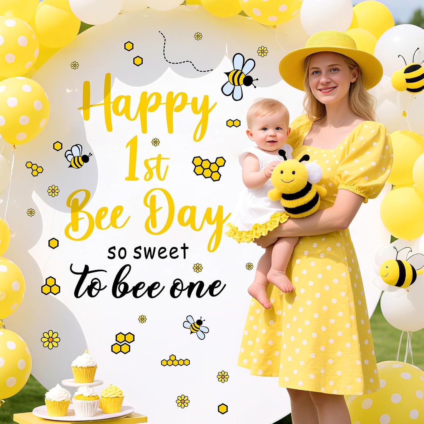Day Party Decal First Birthday Backdrop Decals Happy 1st Bee Day Balloon Arch Stickers / First Bee