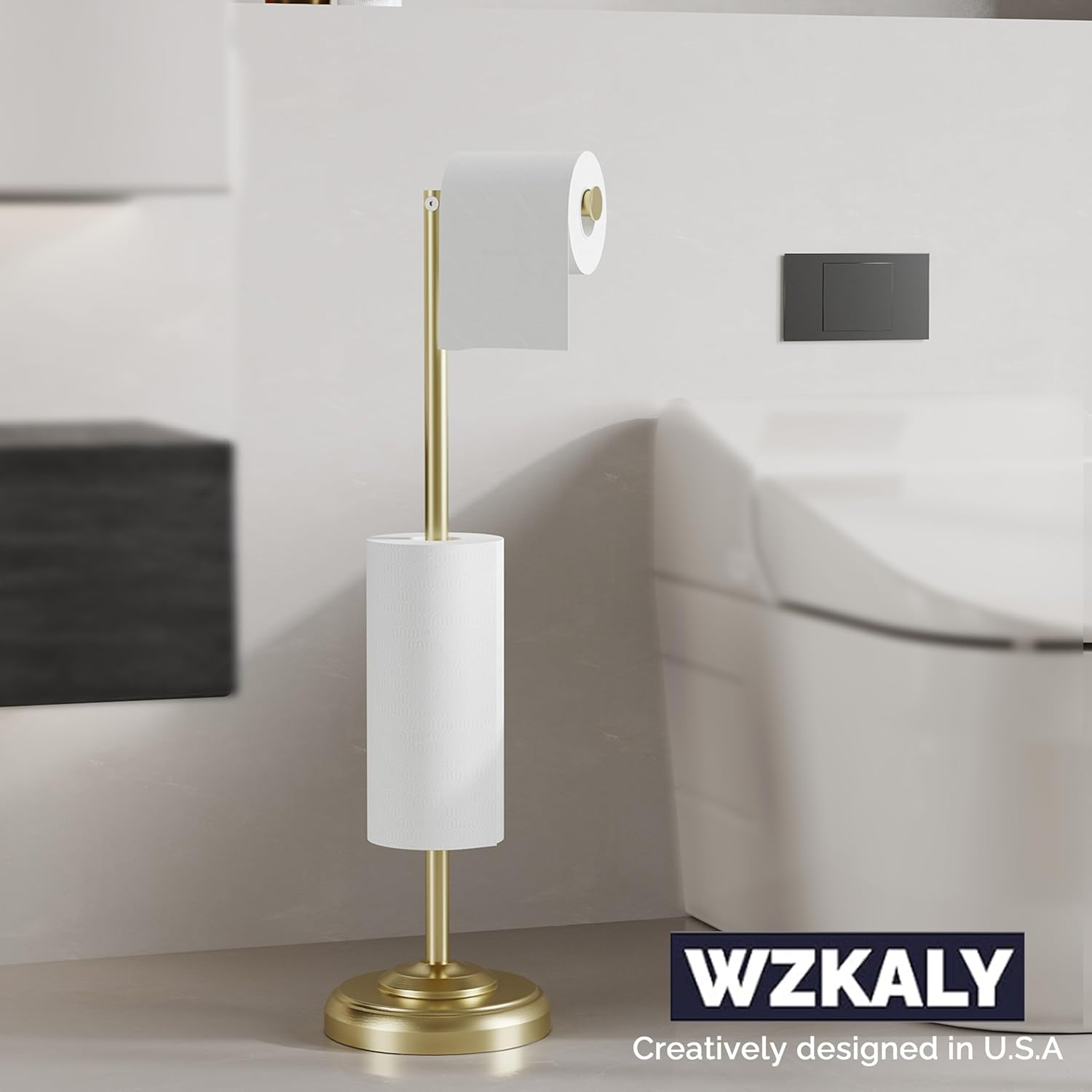 Gold Toilet Paper Holder Stand with Storage for 4 Extra Rolls | 304 Stainless Steel, Stable Weighted Base,Space-Saving