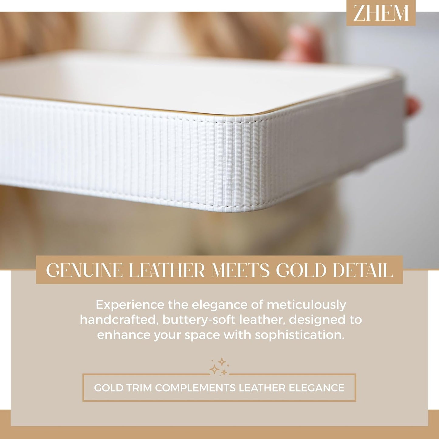 Bedside Tray / Leather Catchall Tray / White / 8 x 8 x 1.8 / Set of 2