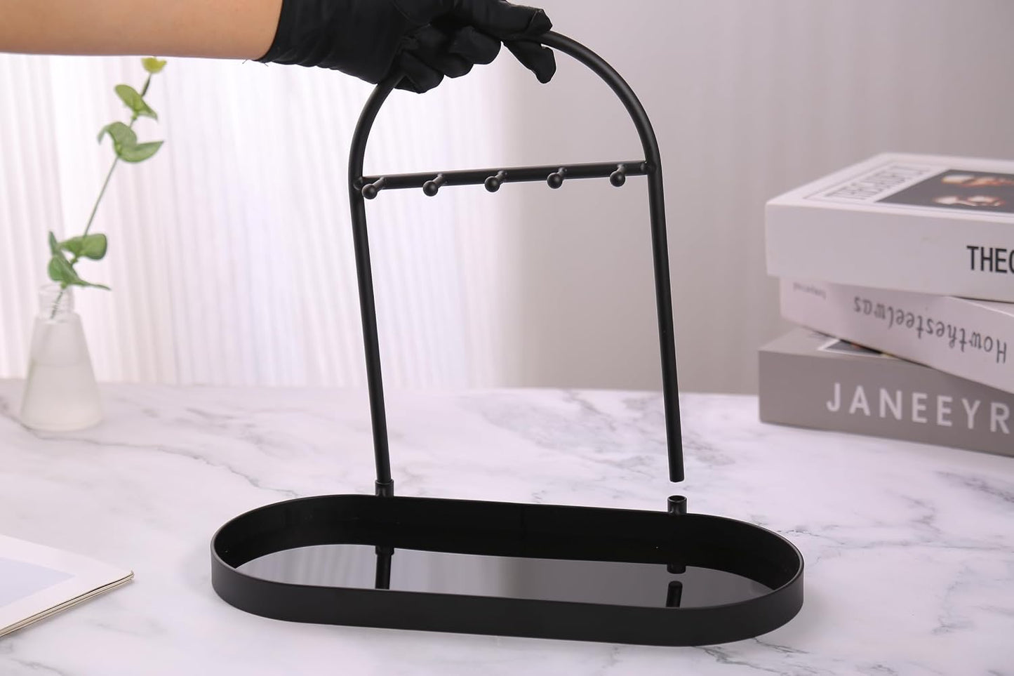 Metal Jewelry Organizer Stand & Key Holder Tray / Matt Black