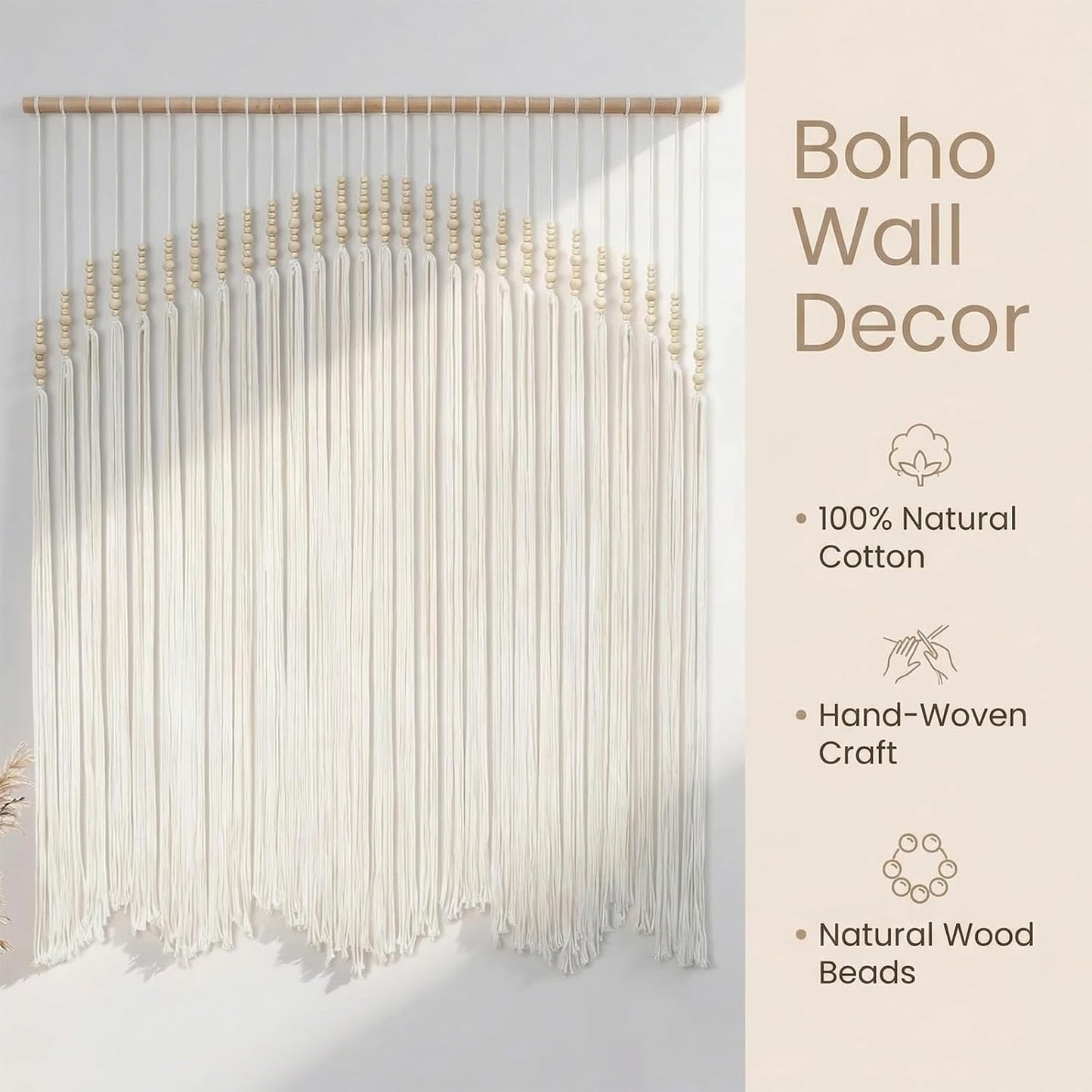 Wooden Beads Cotton Rope Bohemian / Beige