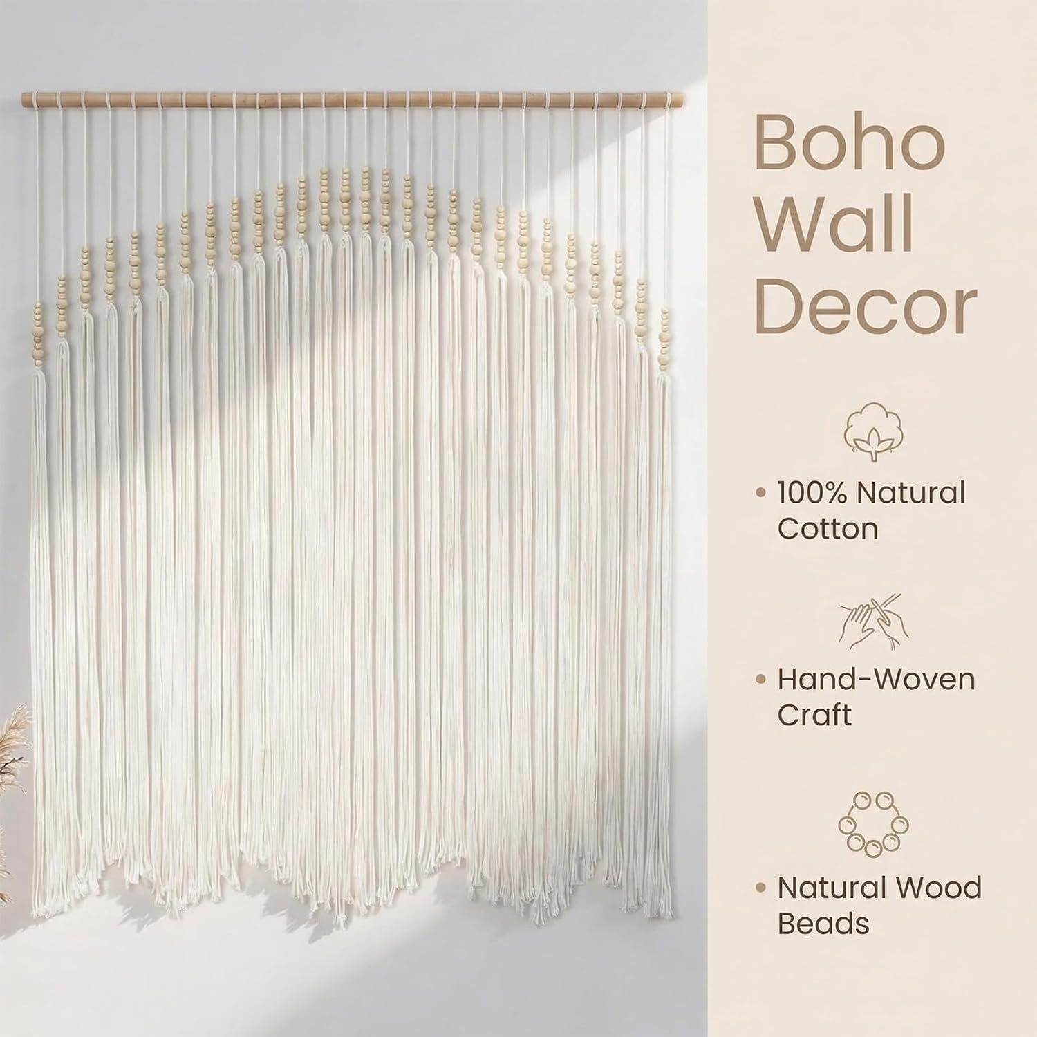 Wooden Beads Cotton Rope Bohemian / Beige