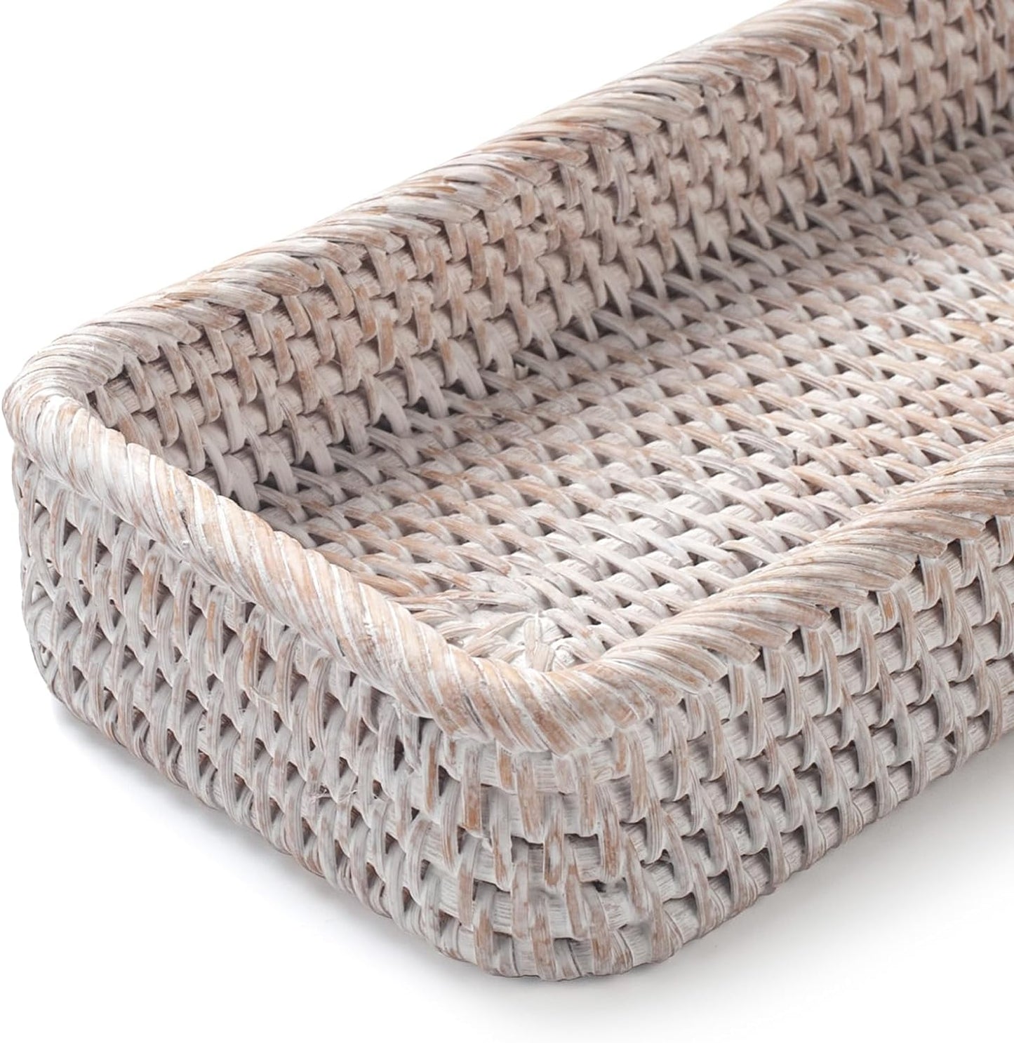 Rattan Bathroom Vanity Trays Toilet Tank Baskets Long Narrow Hand / Whitewash / 10.2 x 4.9 x 1.6