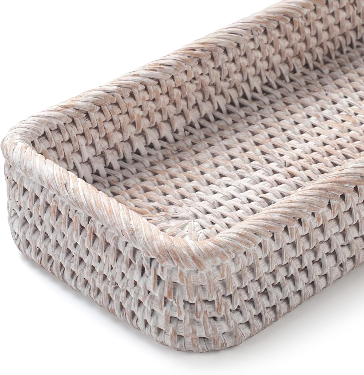 Rattan Bathroom Vanity Tray / 10.2 x 4.9 x 1.6 / Whitewash