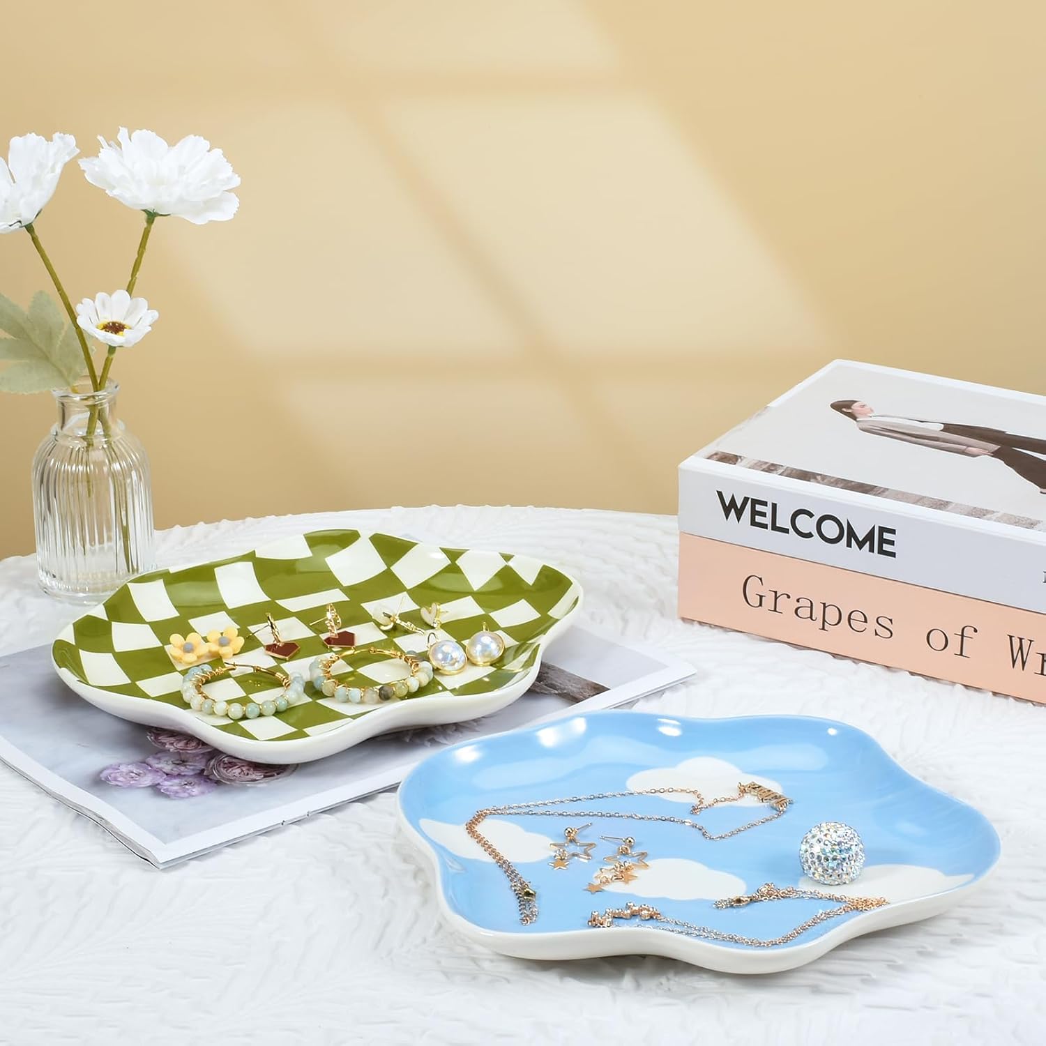 Ceramic Jewelry Dish Trinket Tray Organizer / Blue Sky and White Clouds