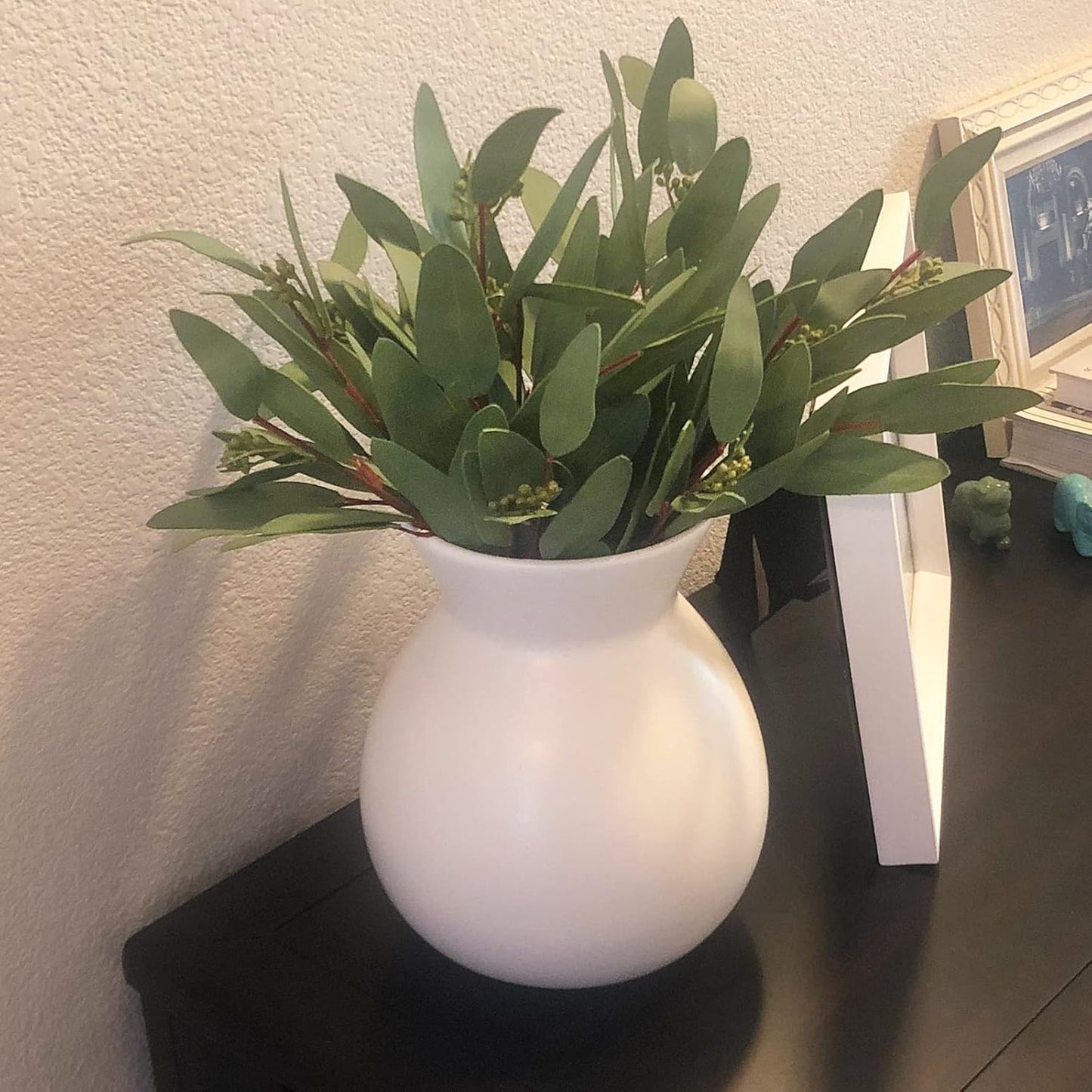 Seeds Artificial Seeded Leaves Branches Greenery / Green - Eucalyptus Stems / 13 Inch / Set of 8