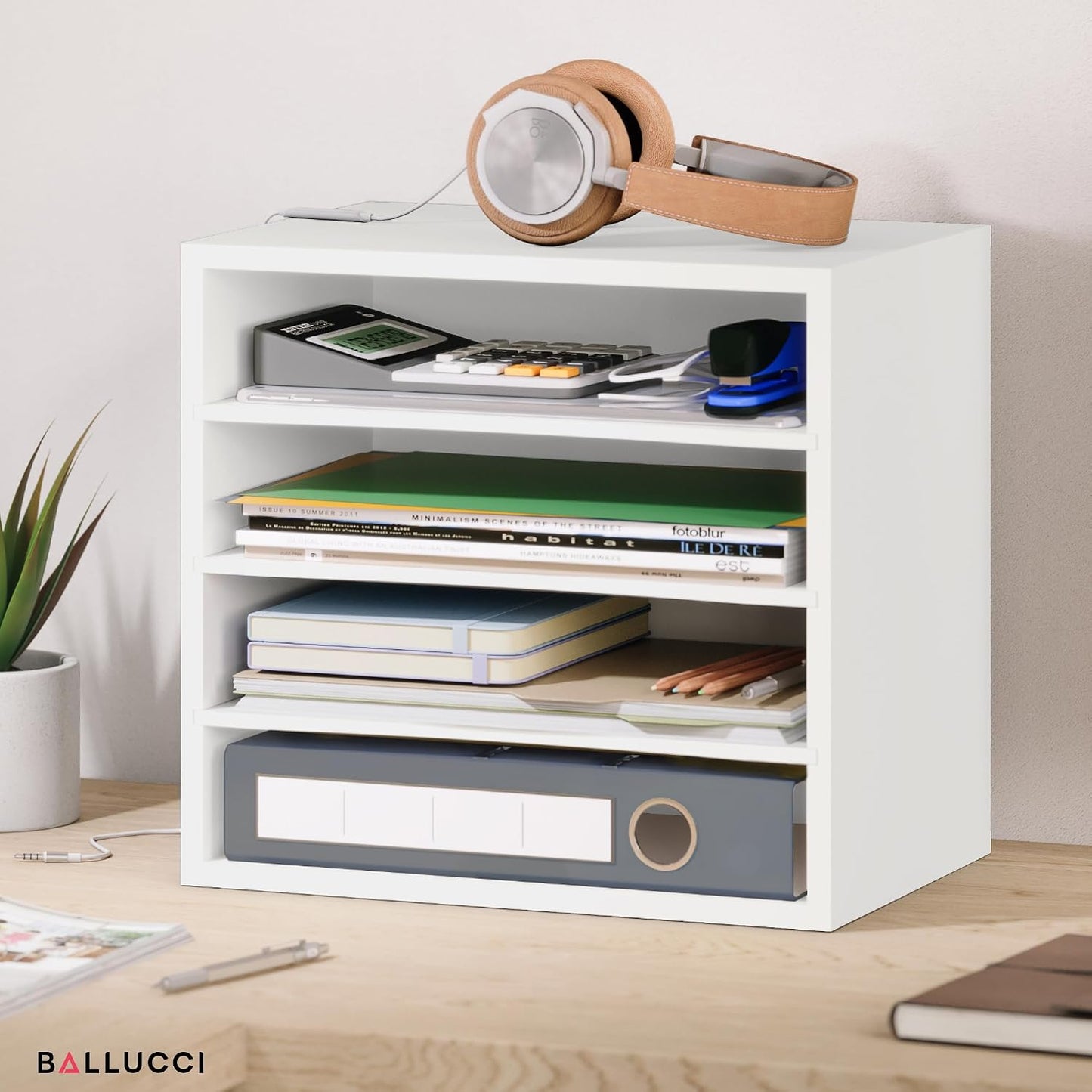 Ballucci 4-Tier Paper Organizer for Desk, Stackable Organizer Tray, Desk Storage Shelves, Stacking Letter Paper Tray