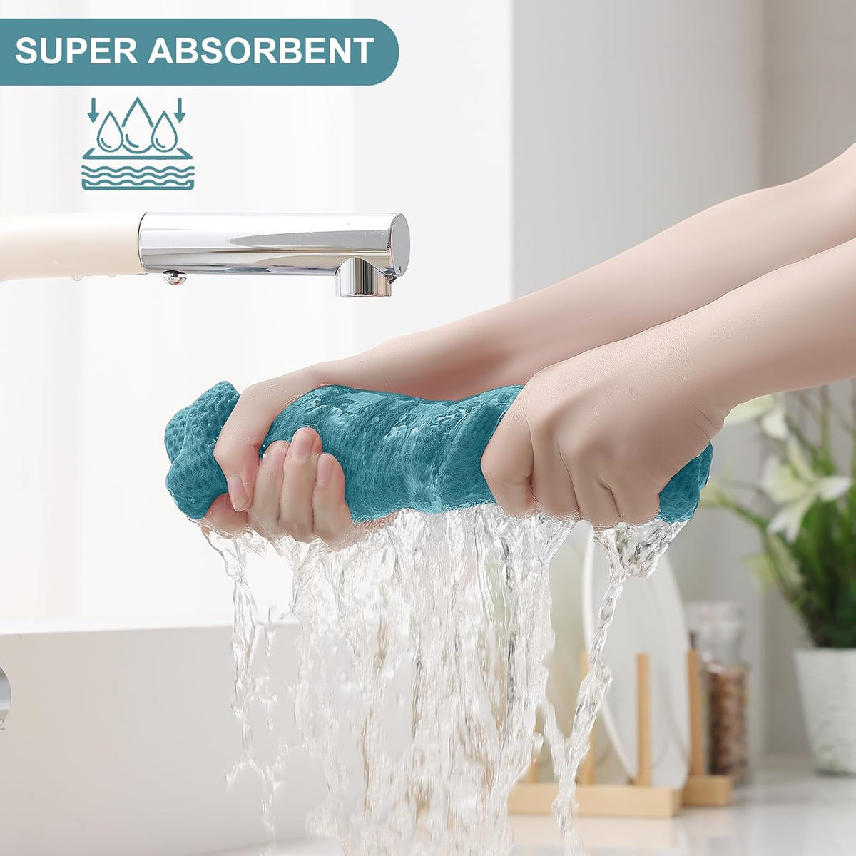 Homaxy 12 Pack 100% Cotton Kitchen Towels and Dishcloths Set, Lake Blue | 12 x 12 Inches and 13 x 28 Inches Kitchen