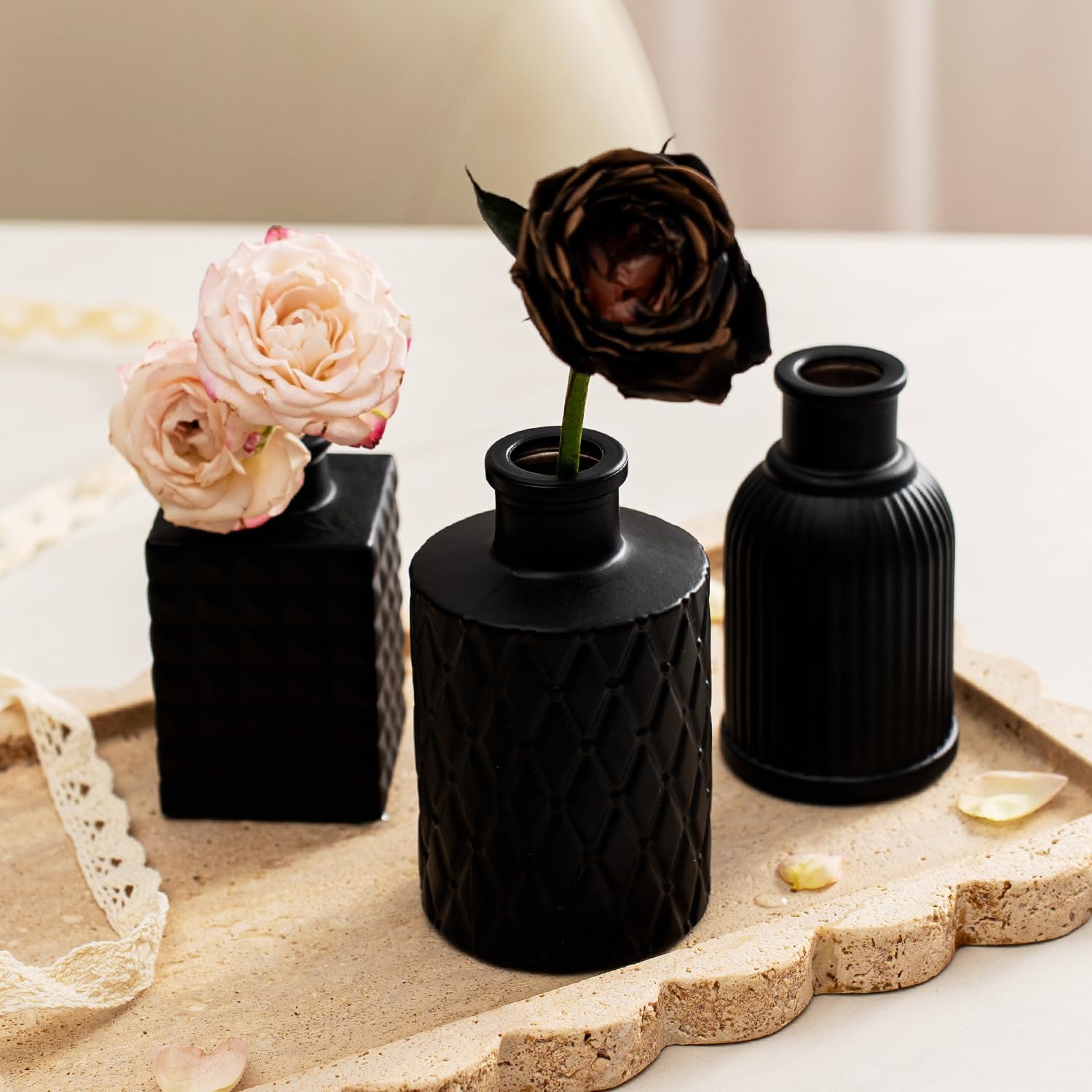 Black Glass Bud Vase Pcs / Classic Black / Set of 12