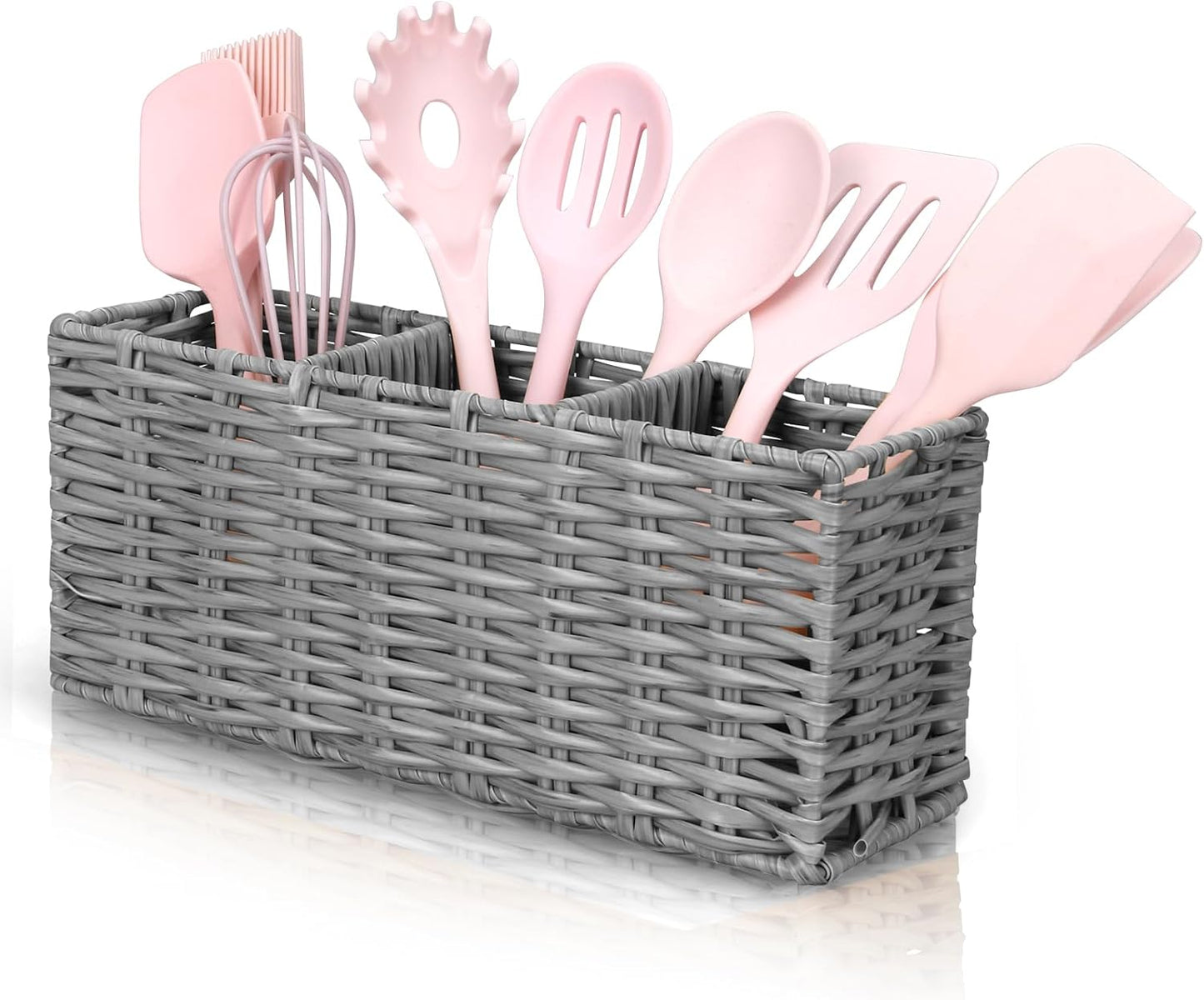 Grey Plastic Cutlery Silverware Holder Small Utensil Organizer Holders / 9.5"lx4"hx3.3"w / Gray