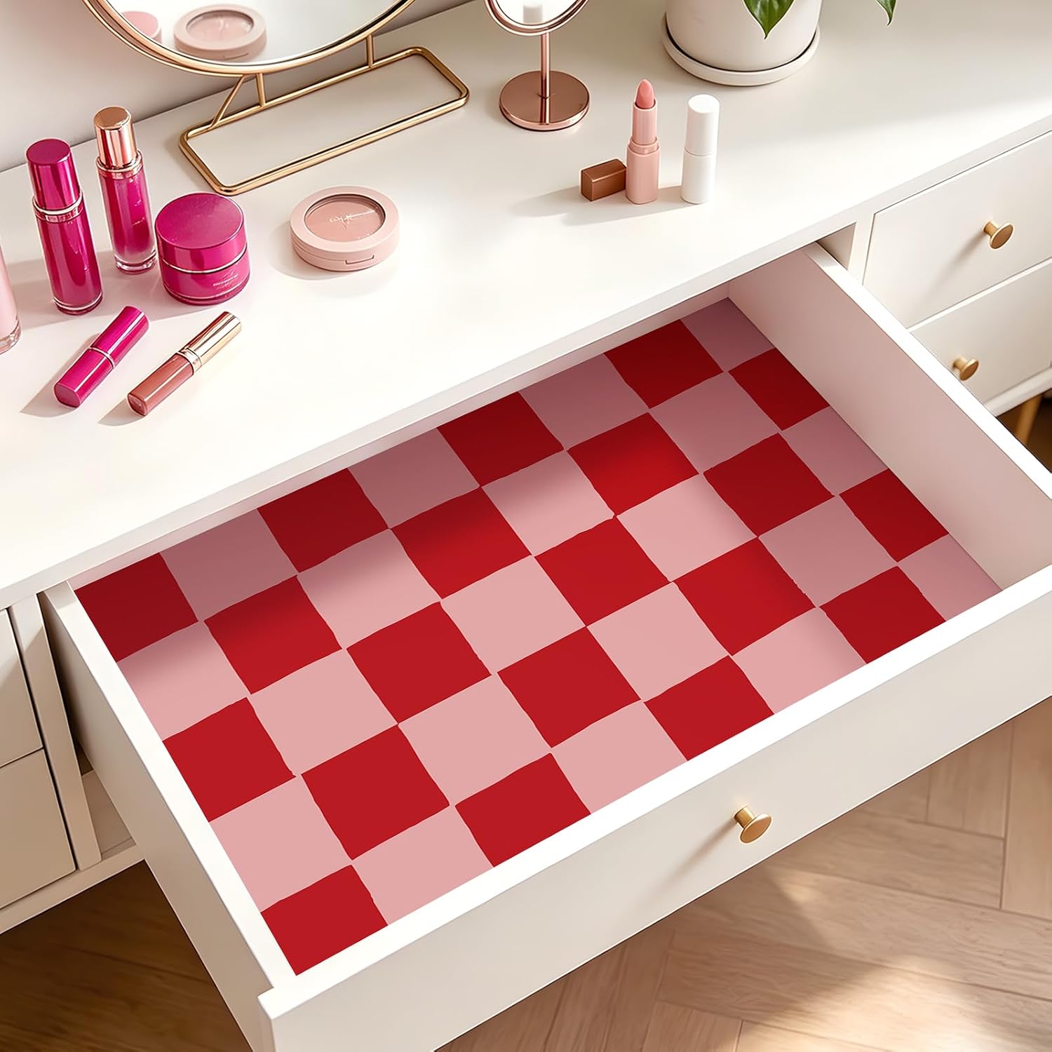 Checkered Wallpaper Peel and Stick Dark Pink Contact Paper Waterproof / 17.5 x 80 / Red Checkered