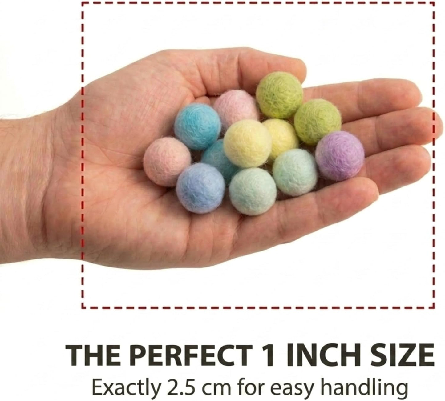 Glaciart One Felt Pom Poms, Wool Balls (400 Pieces) 2.5cm – 1 Inch, Handmade Felted 40 Color (Red, Pink, Blue, Yellow