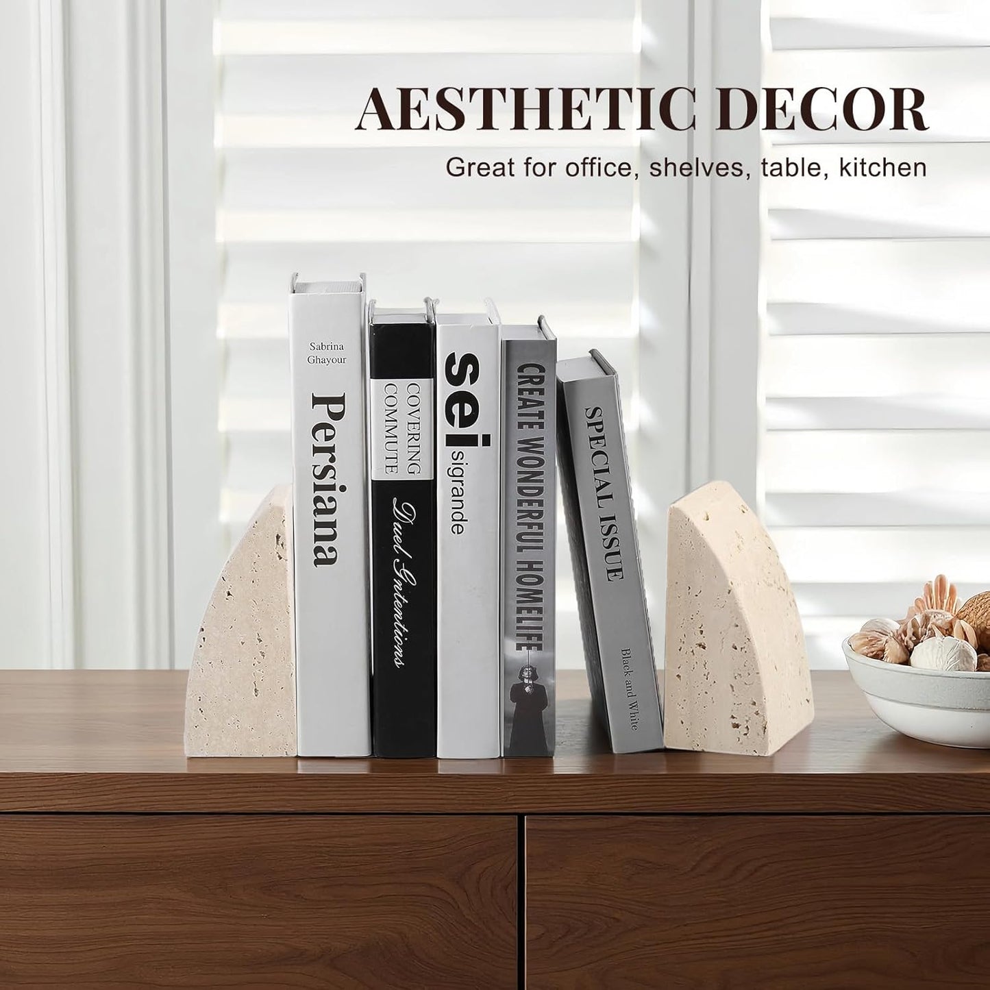 Travertine Bookends / Non-Slip Heavy Duty Book Stopper / Sail-travertine
