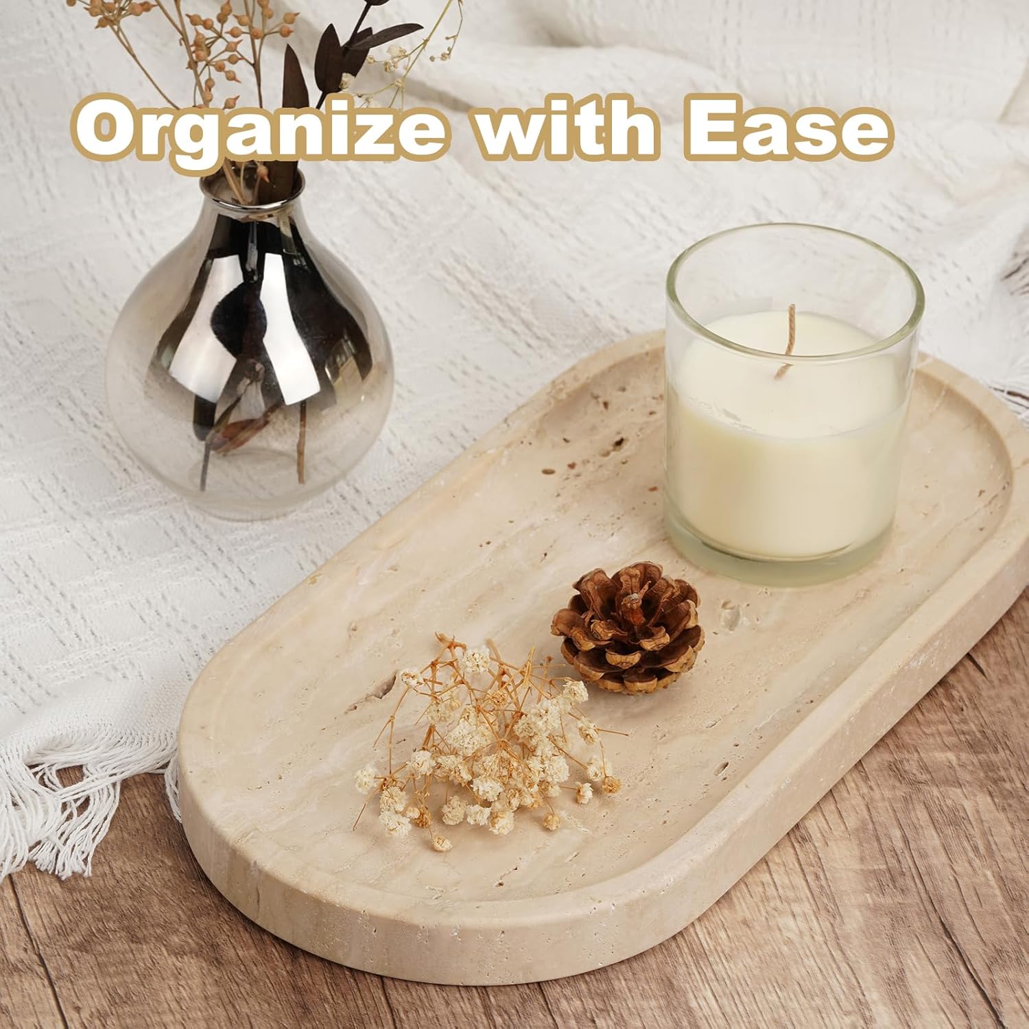 Italian Travertine Tray / Light Beige Travertine / 12 x 6 x 0.8
