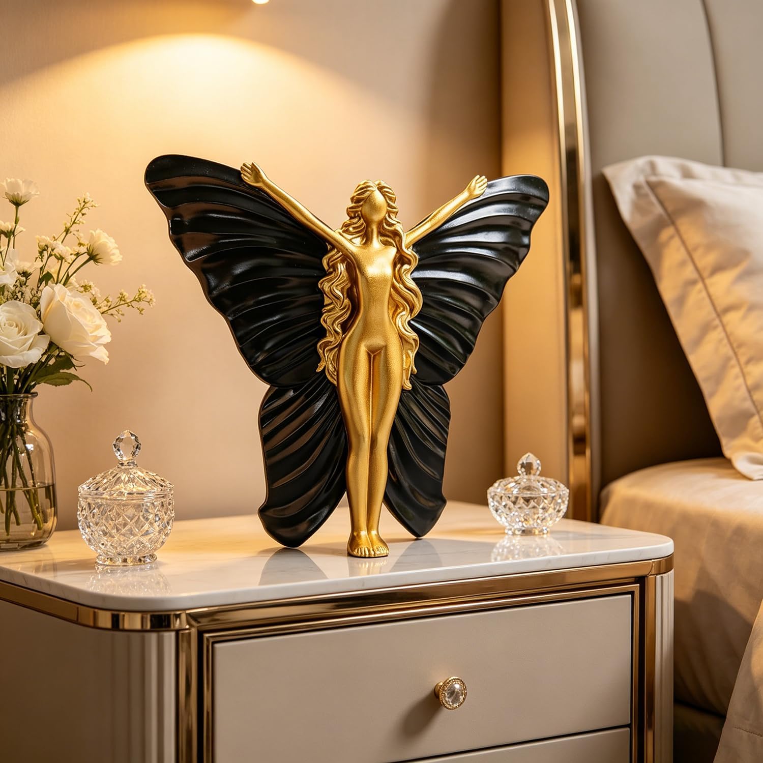 Abstract Modern Butterfly Fairy Statue / Black Gold