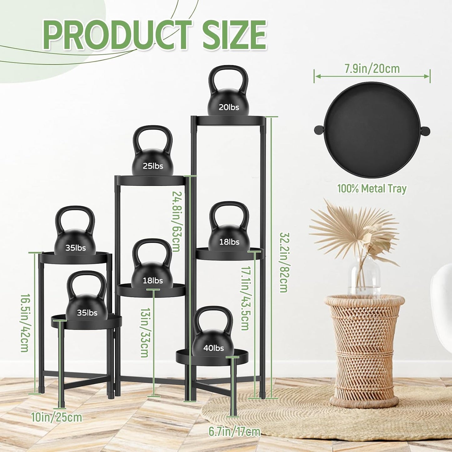 iDavosic.ly Plant Stand Indoor Outdoor, 7 Tier Metal Corner Shelf, Black | Tiered Flower Display Holder, Folding Multi