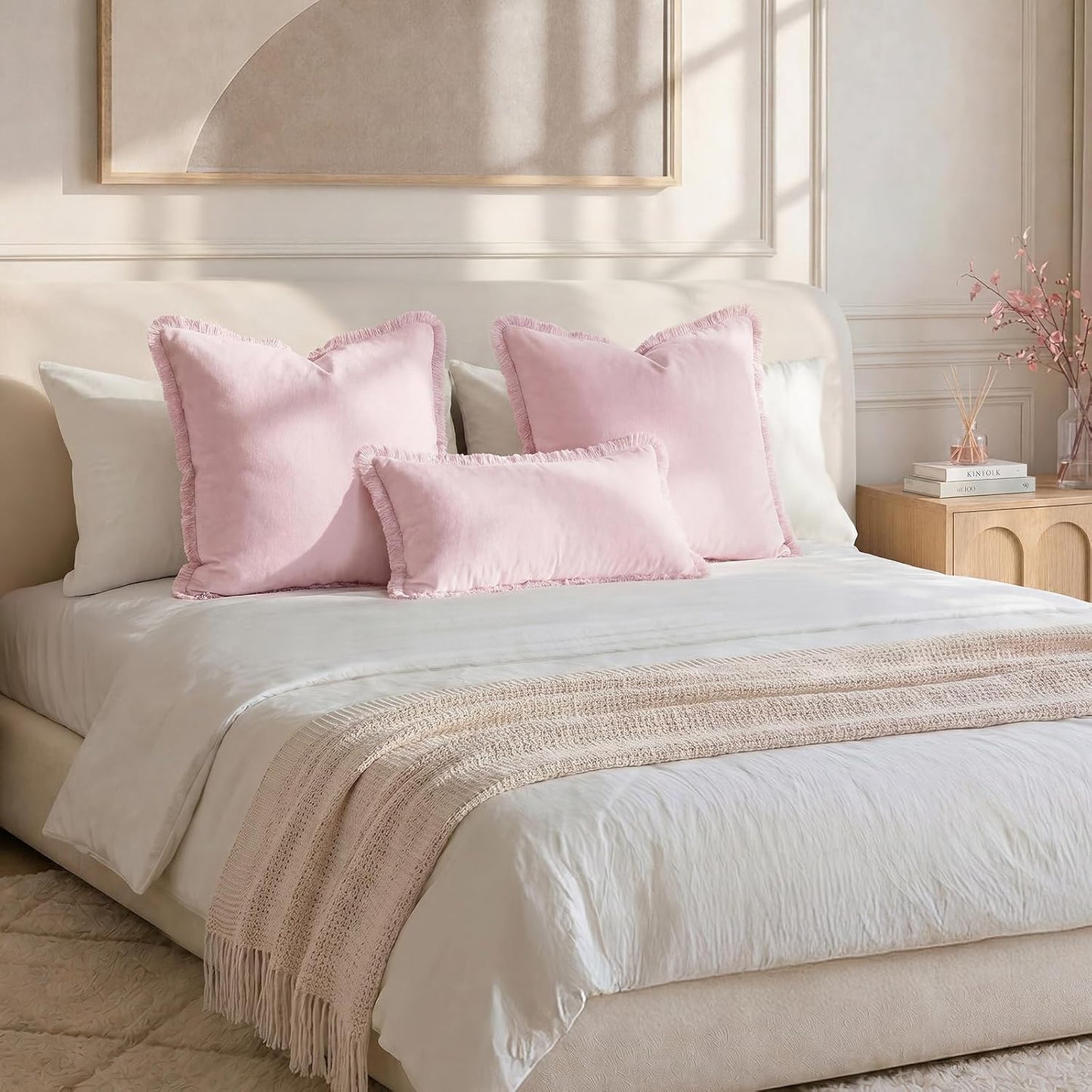 Light Velvet Throw Pillow Covers / Pink / 18 x 18 / Set of 2