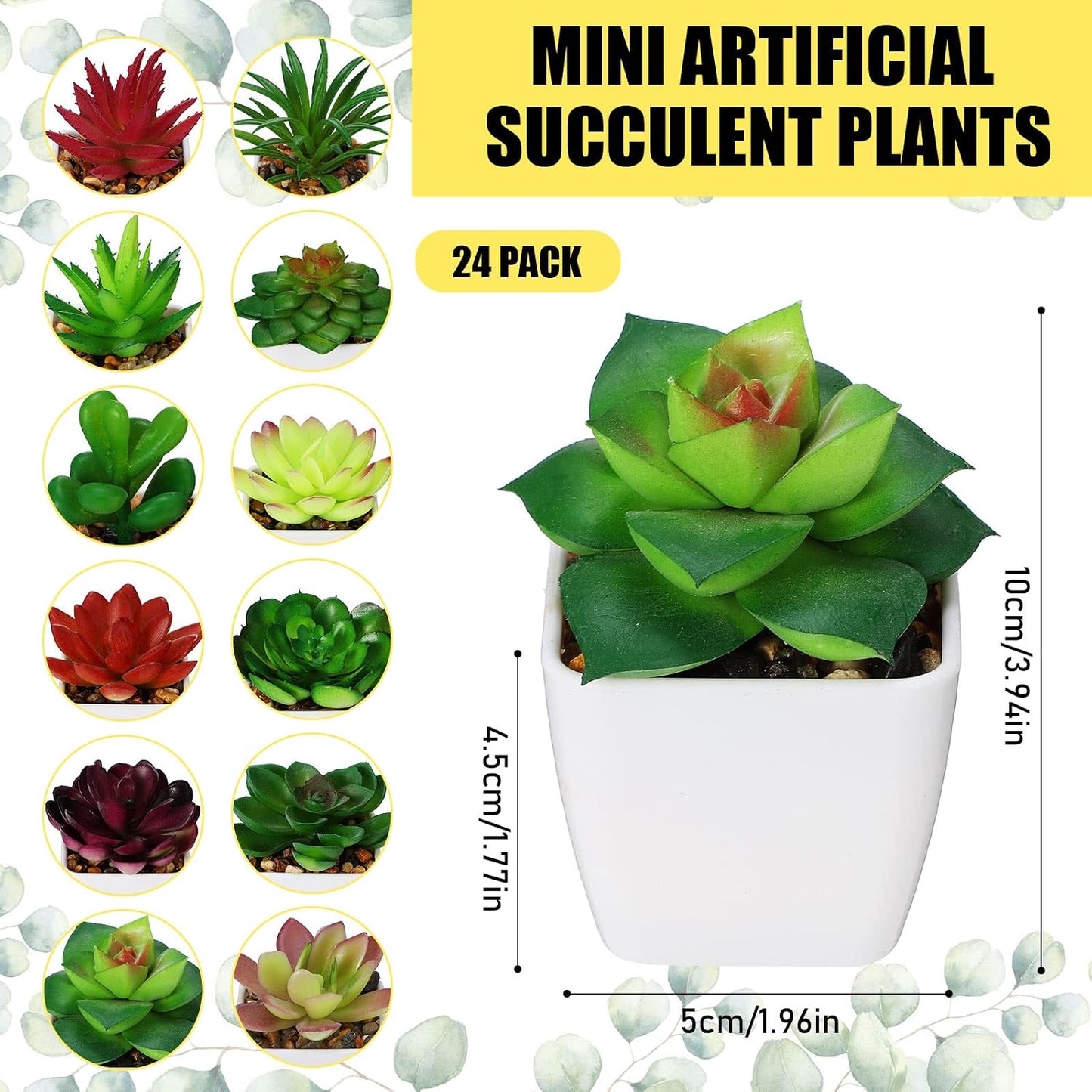 Artificial Succulent Plants in Pots Mini Fake Succulents Potted Small Tiny Plant / Set of 24