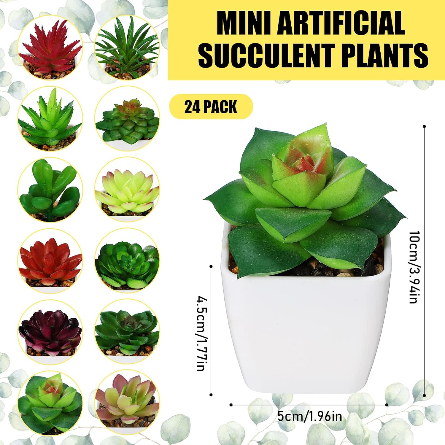 Artificial Succulent Plants in Pots Mini Fake Succulents Potted Small Tiny Plant / Set of 24