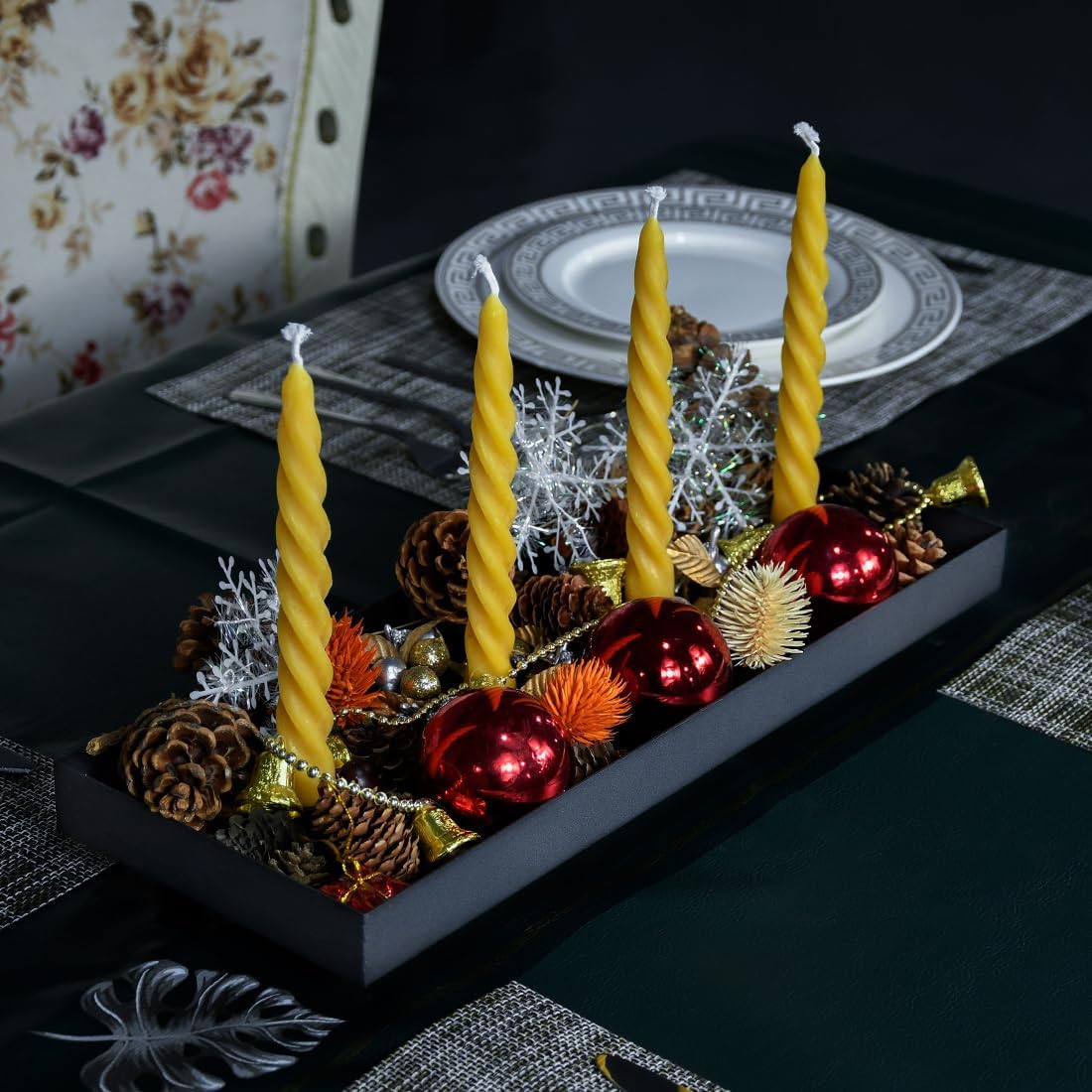 TELOSMA Matte Black Iron Advent Candle Holder, 4 Candlestick Seats | Advent taper candle tray; decorative centerpiece