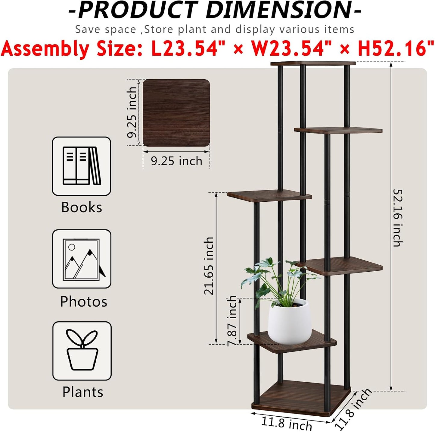 6 Tier Tall Plant Stand Indoor Corner Tiered Shelf Metal MDF Board | Sturdy Metal Frame,Space-saving Tiered Design